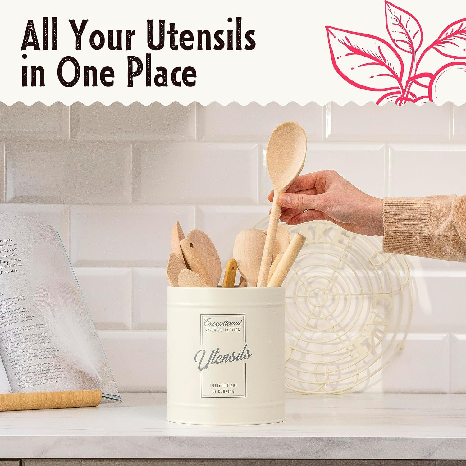 noonberry Canisters for Kitchen Counter, Set of 3 - Airtight Sugar and Flour Containers  XL Kitchen Utensil Holder, Vintage Farmhouse Canister Set for Kitchen Countertop