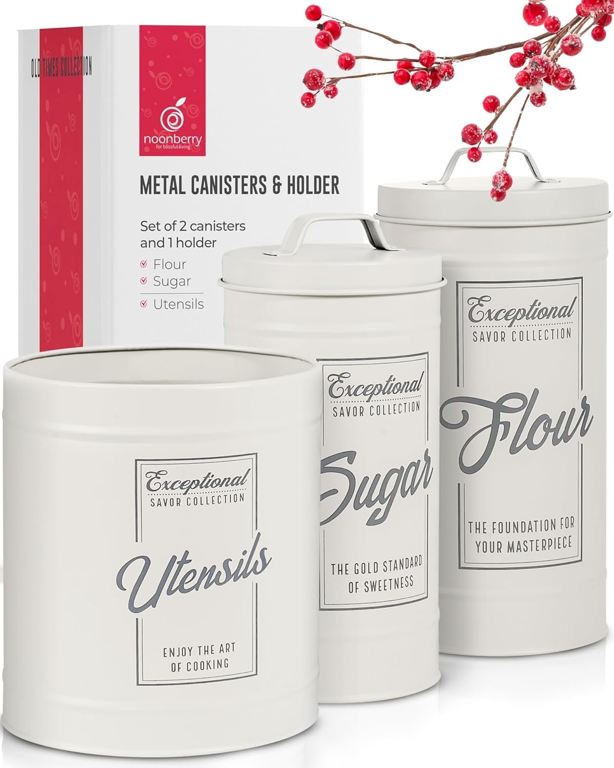 noonberry-canisters-for-kitchen-counter-set-of-3-airtight-sugar-and-flour-containers-xl-kitchen-utensil-holder-vintage-f - Cooking Appliance World