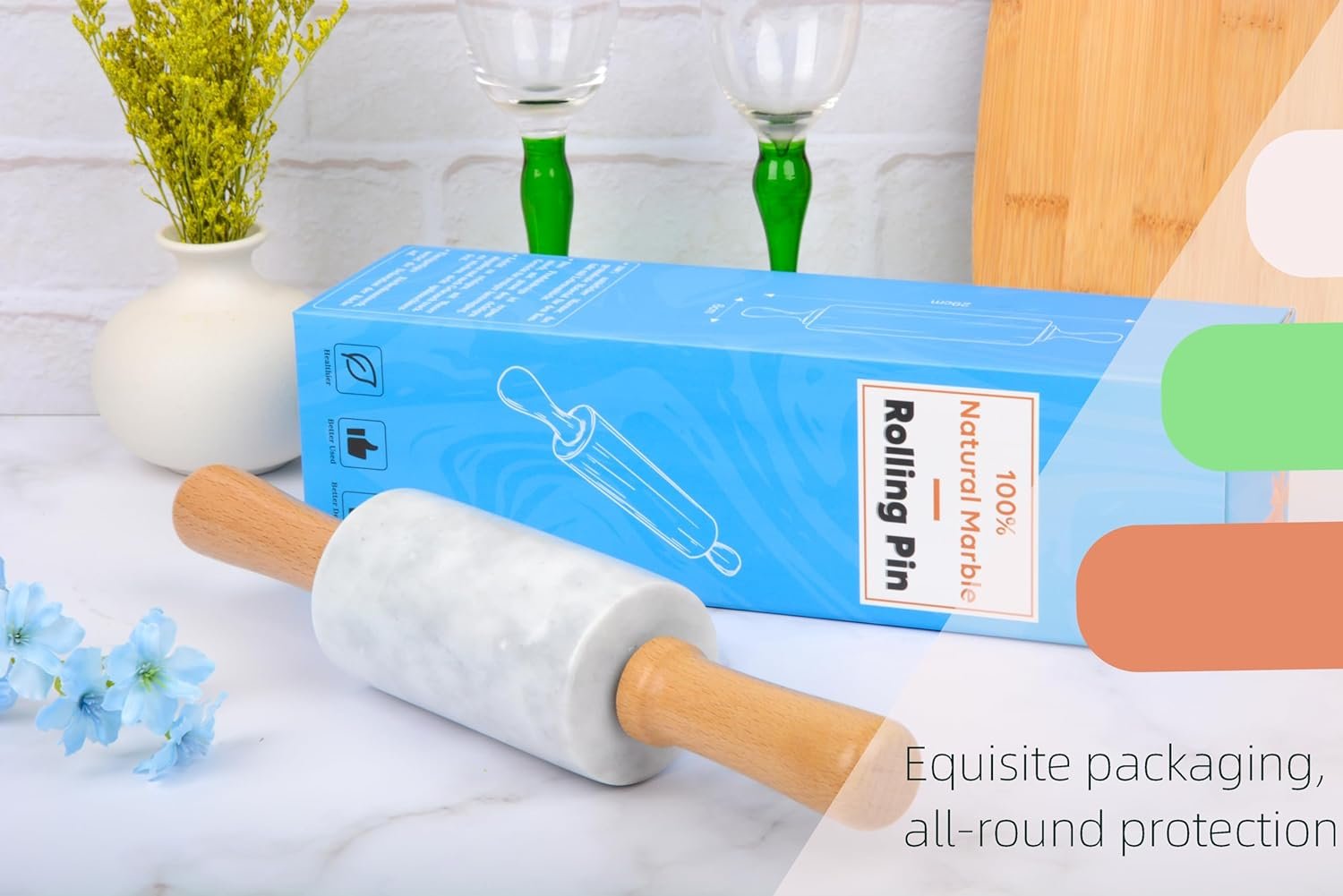 NUOYIA Marble Rolling Pin,Dough Roller 11.6 inch,Non-Stick Pizza Roller,No Rust,No Mold,Womens Kitchen Tool,Just The Right Weight for Pizza,Pasta,Pies,Pastries,Cookies,Fudge(White)