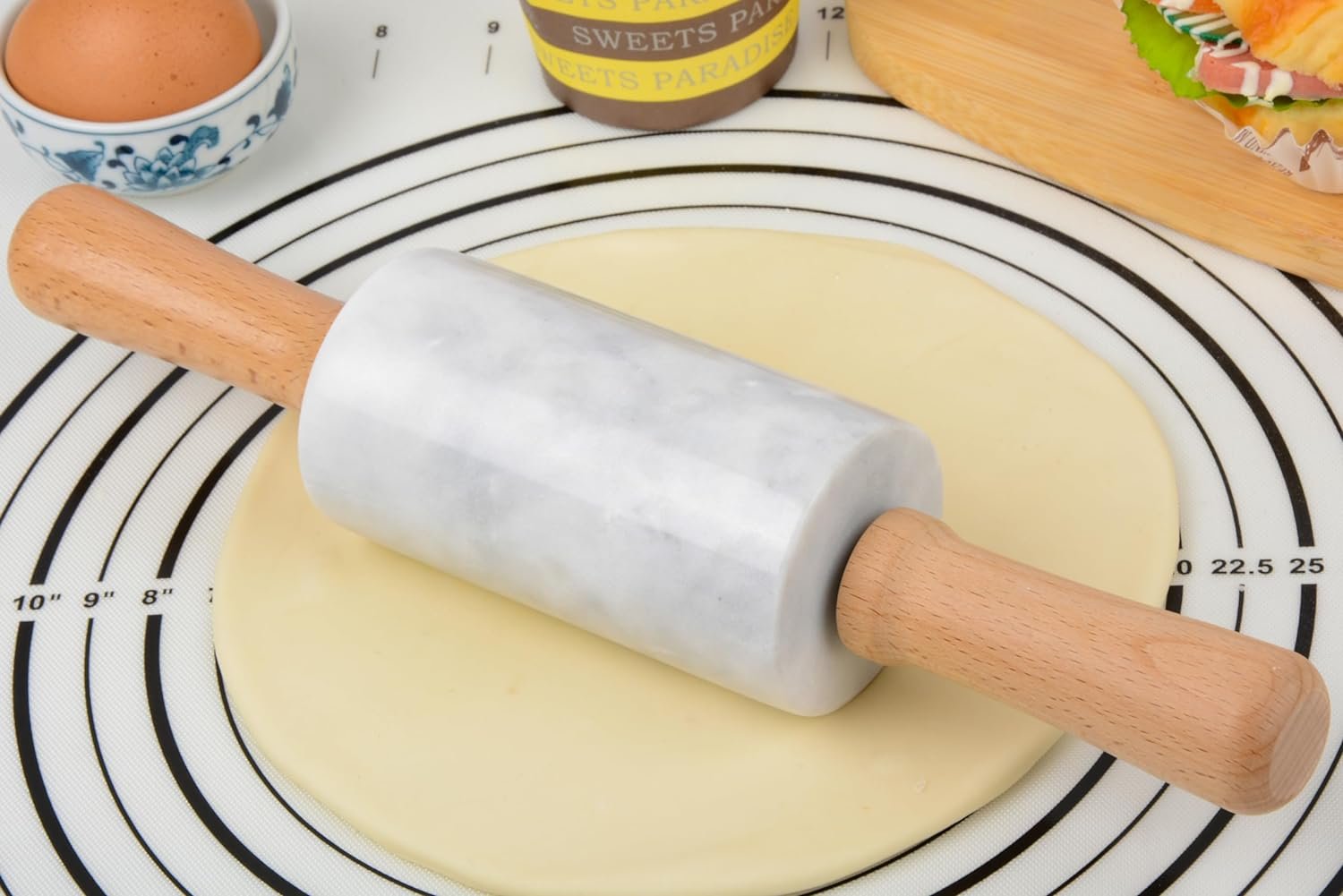 NUOYIA Marble Rolling Pin,Dough Roller 11.6 inch,Non-Stick Pizza Roller,No Rust,No Mold,Womens Kitchen Tool,Just The Right Weight for Pizza,Pasta,Pies,Pastries,Cookies,Fudge(White)