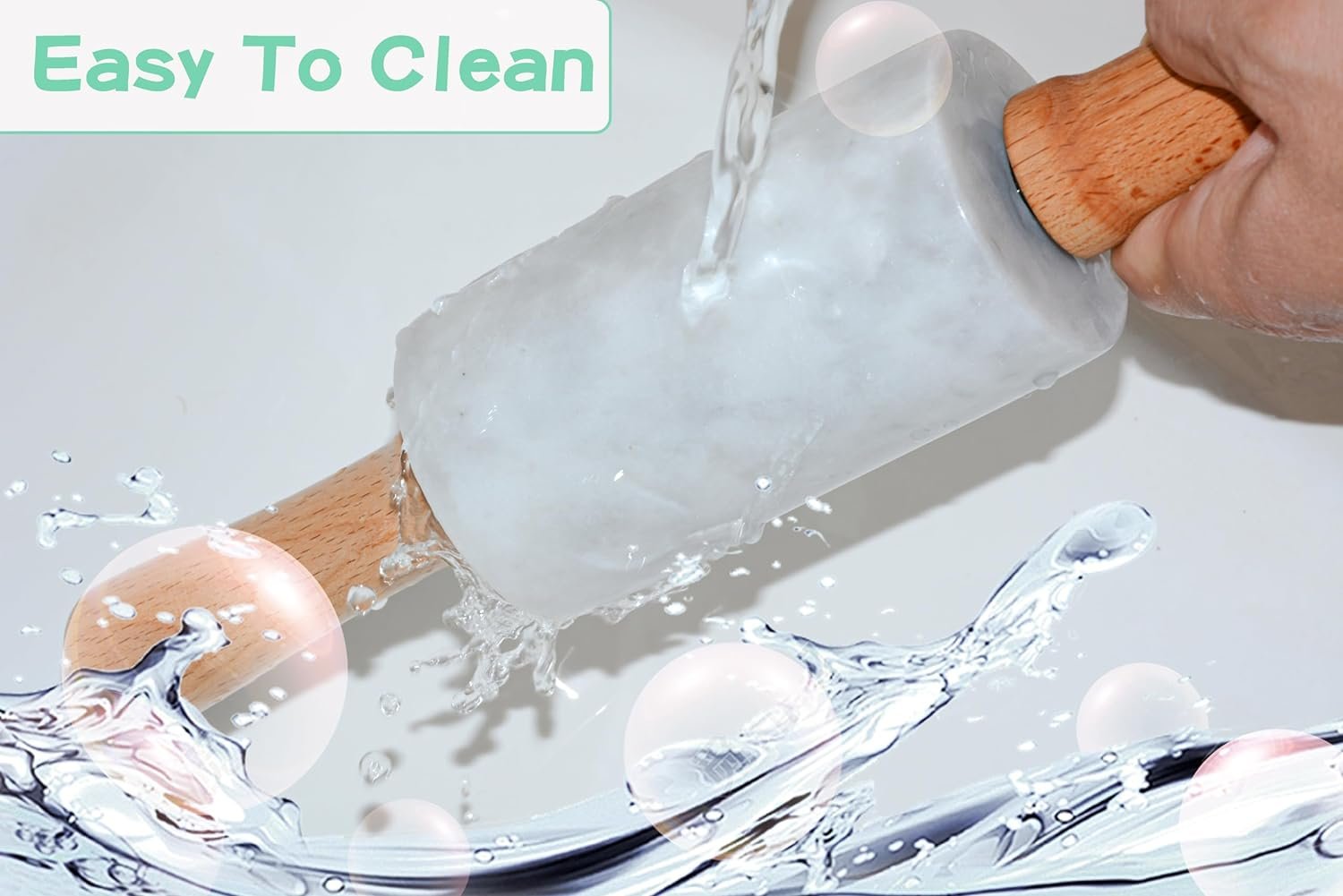 NUOYIA Marble Rolling Pin,Dough Roller 11.6 inch,Non-Stick Pizza Roller,No Rust,No Mold,Womens Kitchen Tool,Just The Right Weight for Pizza,Pasta,Pies,Pastries,Cookies,Fudge(White)