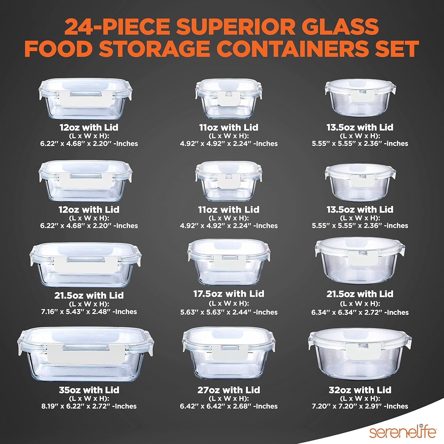 NutriChef Superior Glass Food Storage Containers - 24-Piece Stackable Glass Meal-prep w/ Newly Innovated Hinged BPA-Free 100% Leakproof Locking Lids - Freezer-to-Oven-Safe - NutriChef NCGLRED (Red)