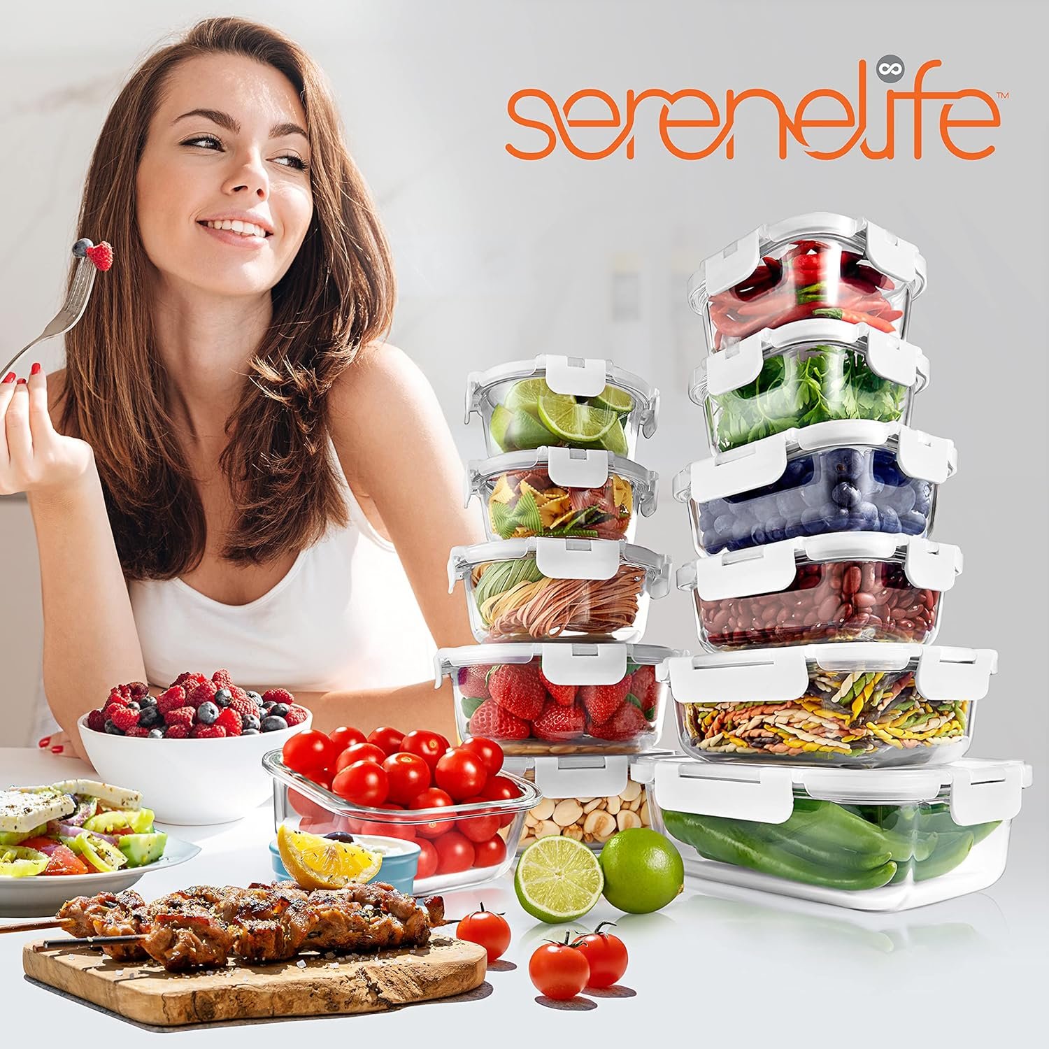 NutriChef Superior Glass Food Storage Containers - 24-Piece Stackable Glass Meal-prep w/ Newly Innovated Hinged BPA-Free 100% Leakproof Locking Lids - Freezer-to-Oven-Safe - NutriChef NCGLRED (Red)