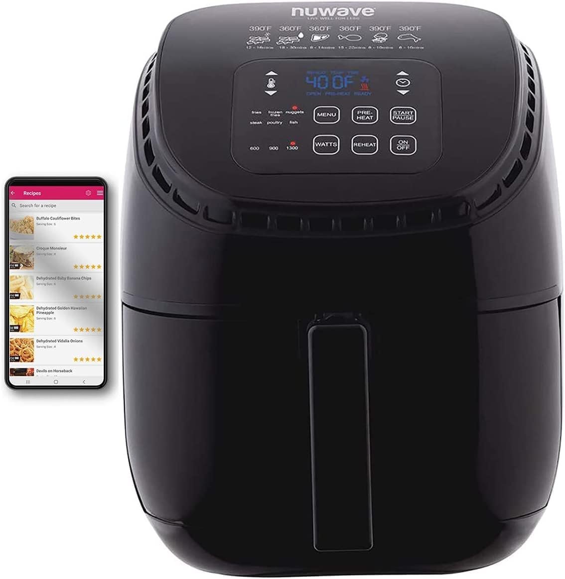 Nuwave Brio 3-Qt Air Fryer, Touch Screen Digital Controls  Easy to Read Display, 100°F- 390°F Temp Controls in 5° Increments, Linear Thermal (Linear T) Technology, Built-In Safety Features (Renewed)