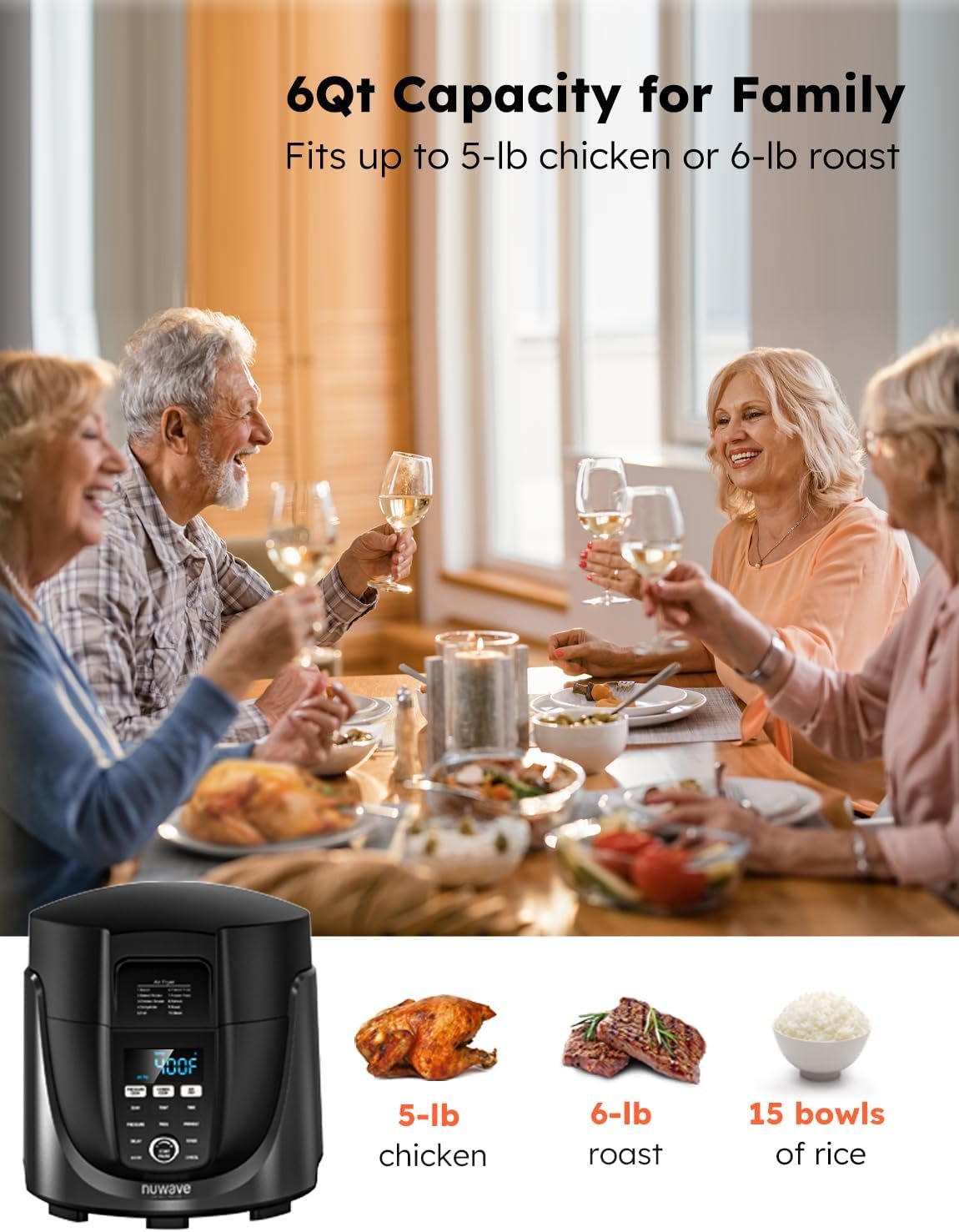 Nuwave Duet Air Fryer and Electric Pressure Cooker Combo with 2 Switchable Lids, 300 FoolProof One-Touch Presets, CrispTender Tech, 6QT Heavy-duty Stainless Steel Pot, 15+ Safety Features, Max 105Kpa Nuwave Duet Air Fryer and Electric Pressure Cooker Combo with 2 Switchable Lids, 300 FoolProof One-Touch Presets, CrispTender Tech, 6QT Heavy-duty Stainless Steel Pot, 15+ Safety Features, Max 105Kpa