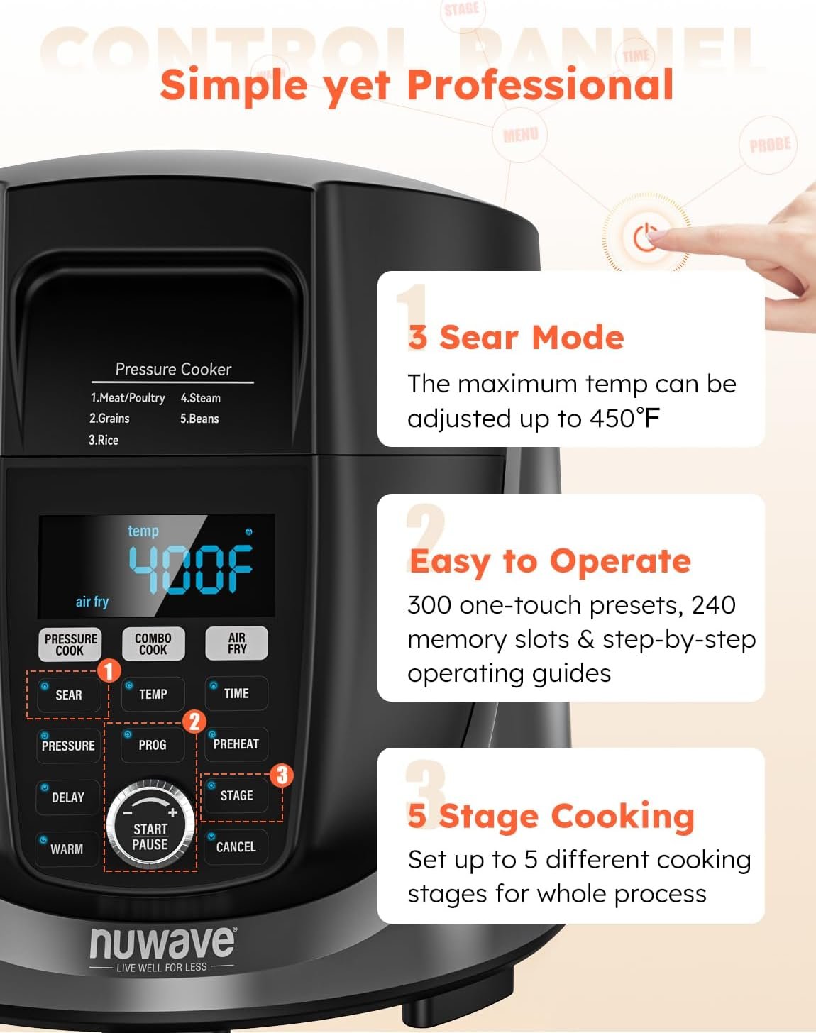 Nuwave Duet Air Fryer and Electric Pressure Cooker Combo with 2 Switchable Lids, 300 FoolProof One-Touch Presets, CrispTender Tech, 6QT Heavy-duty Stainless Steel Pot, 15+ Safety Features, Max 105Kpa Nuwave Duet Air Fryer and Electric Pressure Cooker Combo with 2 Switchable Lids, 300 FoolProof One-Touch Presets, CrispTender Tech, 6QT Heavy-duty Stainless Steel Pot, 15+ Safety Features, Max 105Kpa