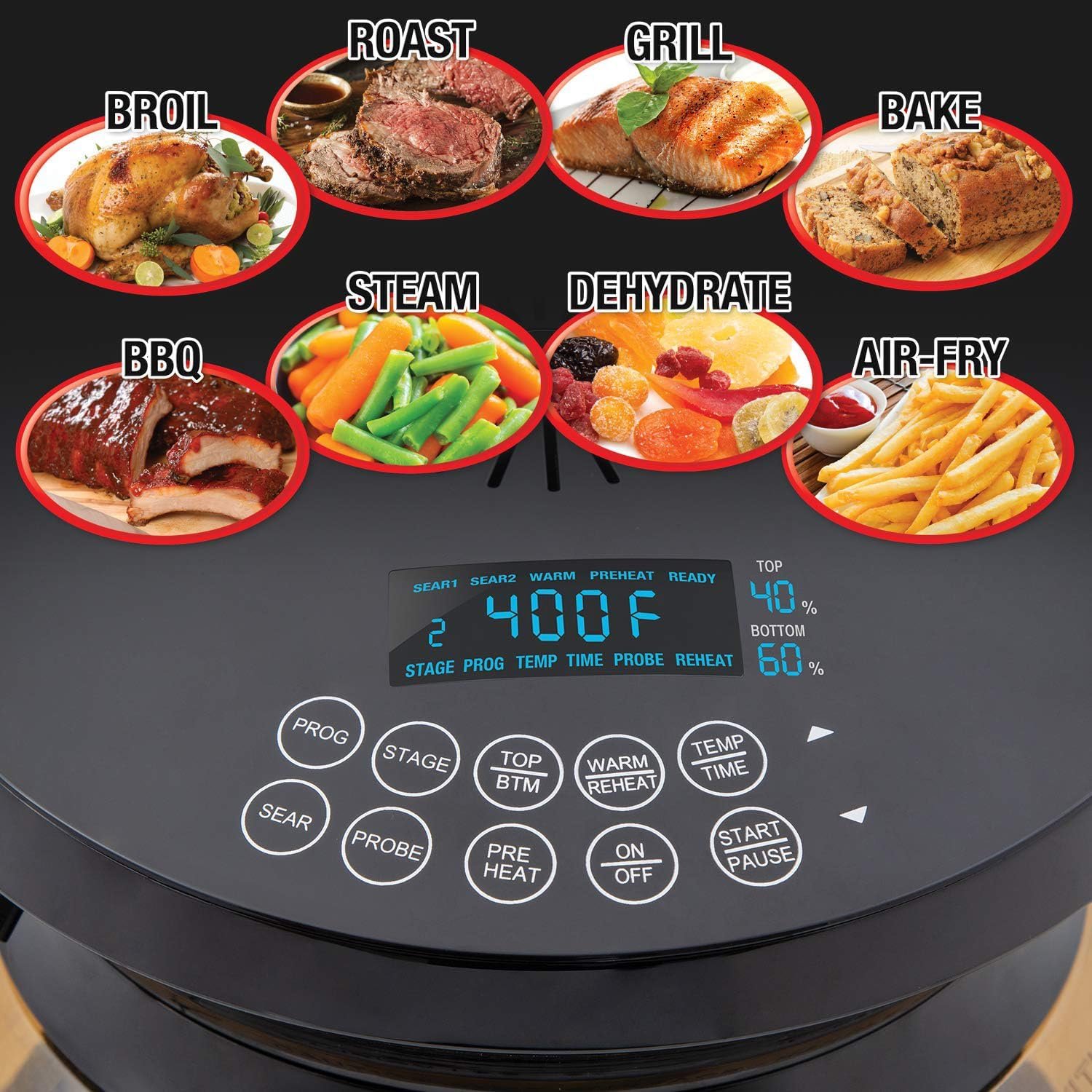 Nuwave Primo Grill Oven, New Improved 2023, Countertop Toaster Oven Convection Top Grill Bottom for Surround Cooking, Cook Frozen or Fresh, Smart Thermometer Nuwave Primo Grill Oven, New Improved 2023, Countertop Toaster Oven Convection Top Grill Bottom for Surround Cooking, Cook Frozen or Fresh, Smart Thermometer