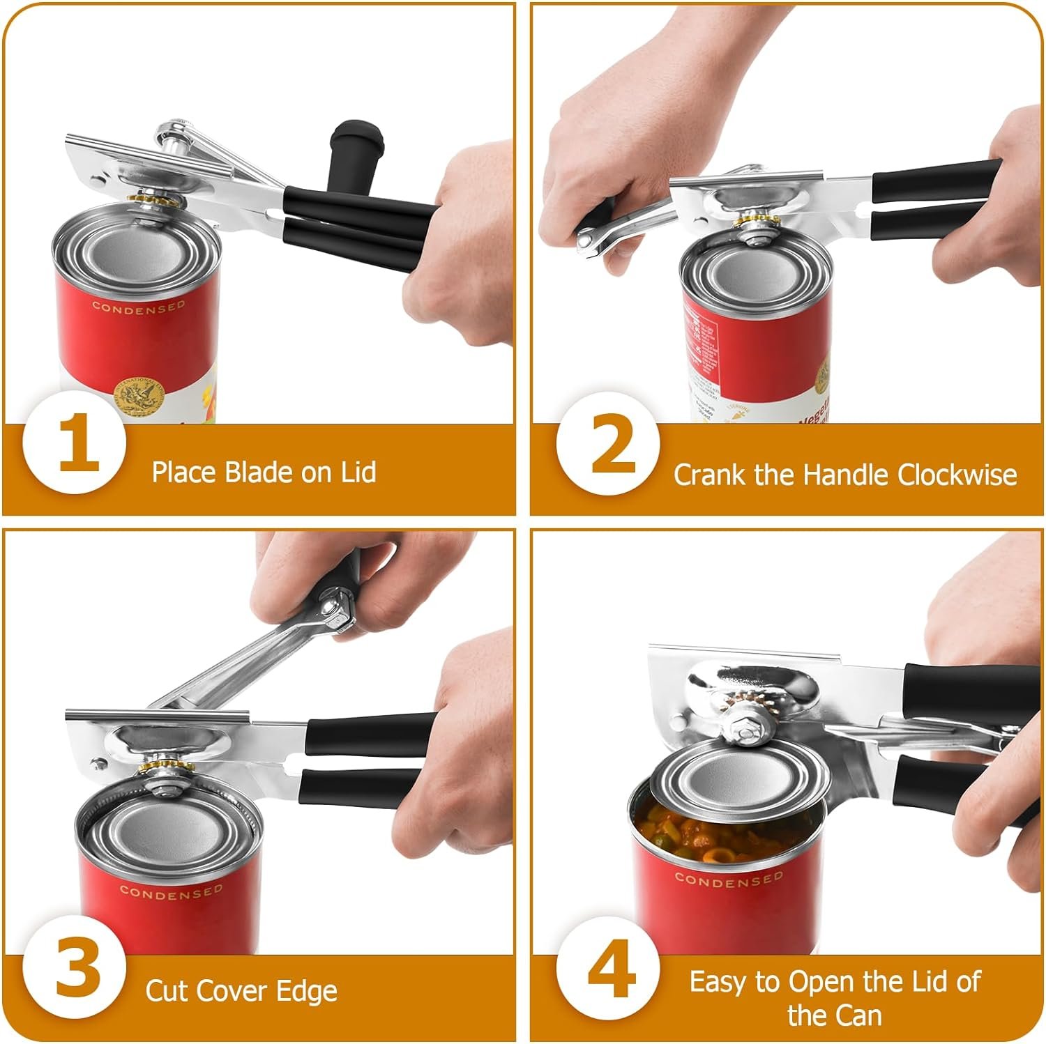 OFFBAIKU 2 pcs Commercial Can Opener Heavy Duty Hand Can Opener Manual Handheld Can Opener with Easy Crank Handle Smooth Edge for Large Cans.