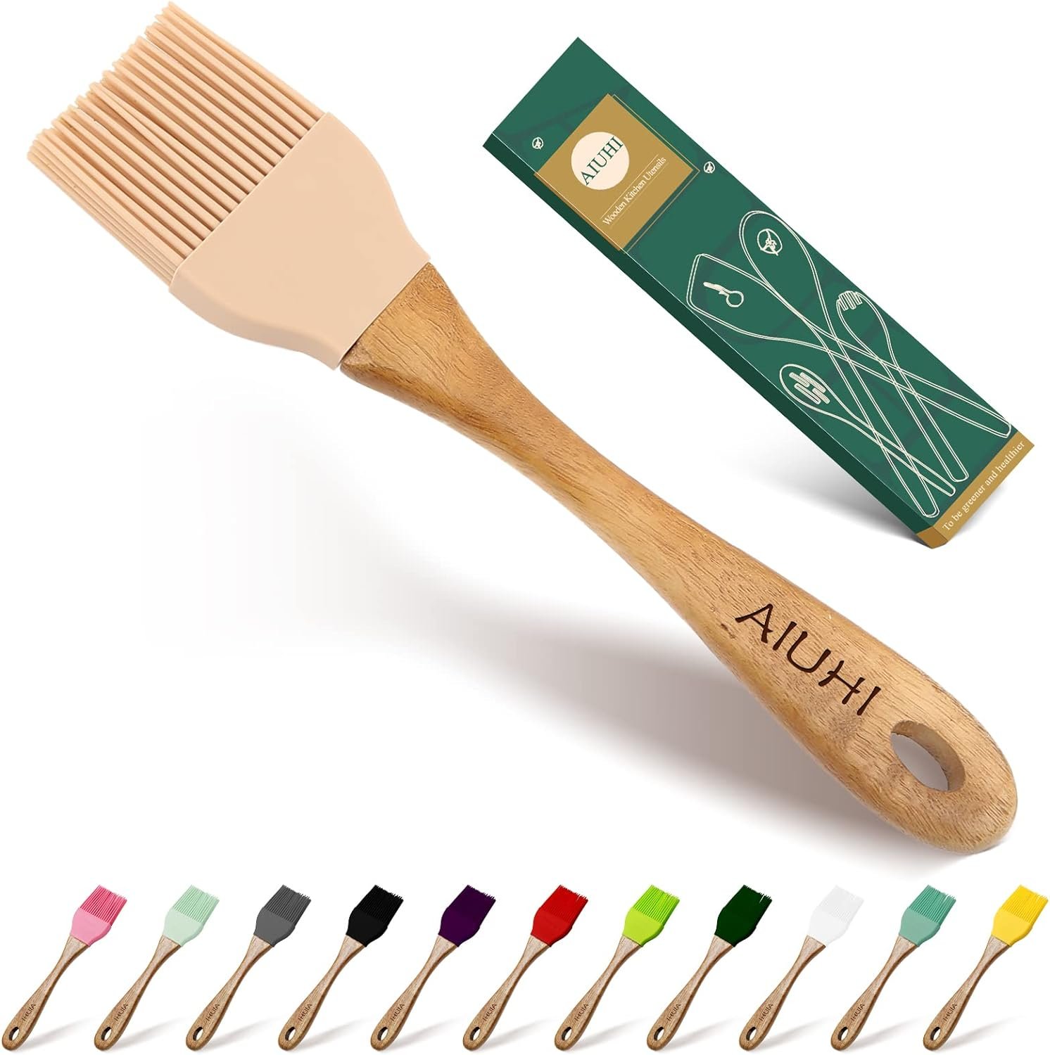 Oil and Butter Brush,Silicone Basting Brush with Wooden Hand,Pastry Brush for Cooking Brown