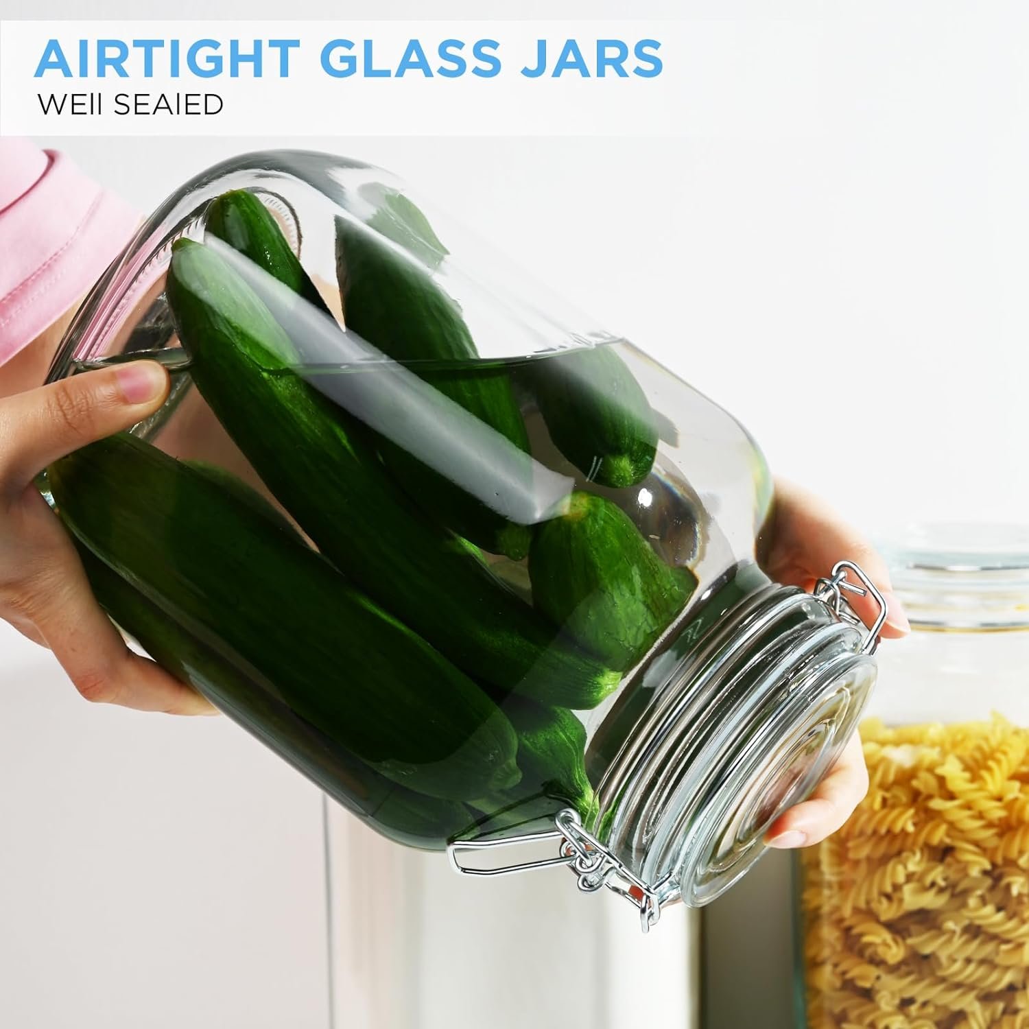 Ollieroo 106oz Square Glass Jars with Airtight Lid, Large Mason Jars, Wide Mouth Storage Containers for Flour, Cereal, Coffee, Pasta and Canning, Big Glass Kitchen Canisters (Set of 2) Ollieroo 106oz Square Glass Jars with Airtight Lid, Large Mason Jars, Wide Mouth Storage Containers for Flour, Cereal, Coffee, Pasta and Canning, Big Glass Kitchen Canisters (Set of 2)