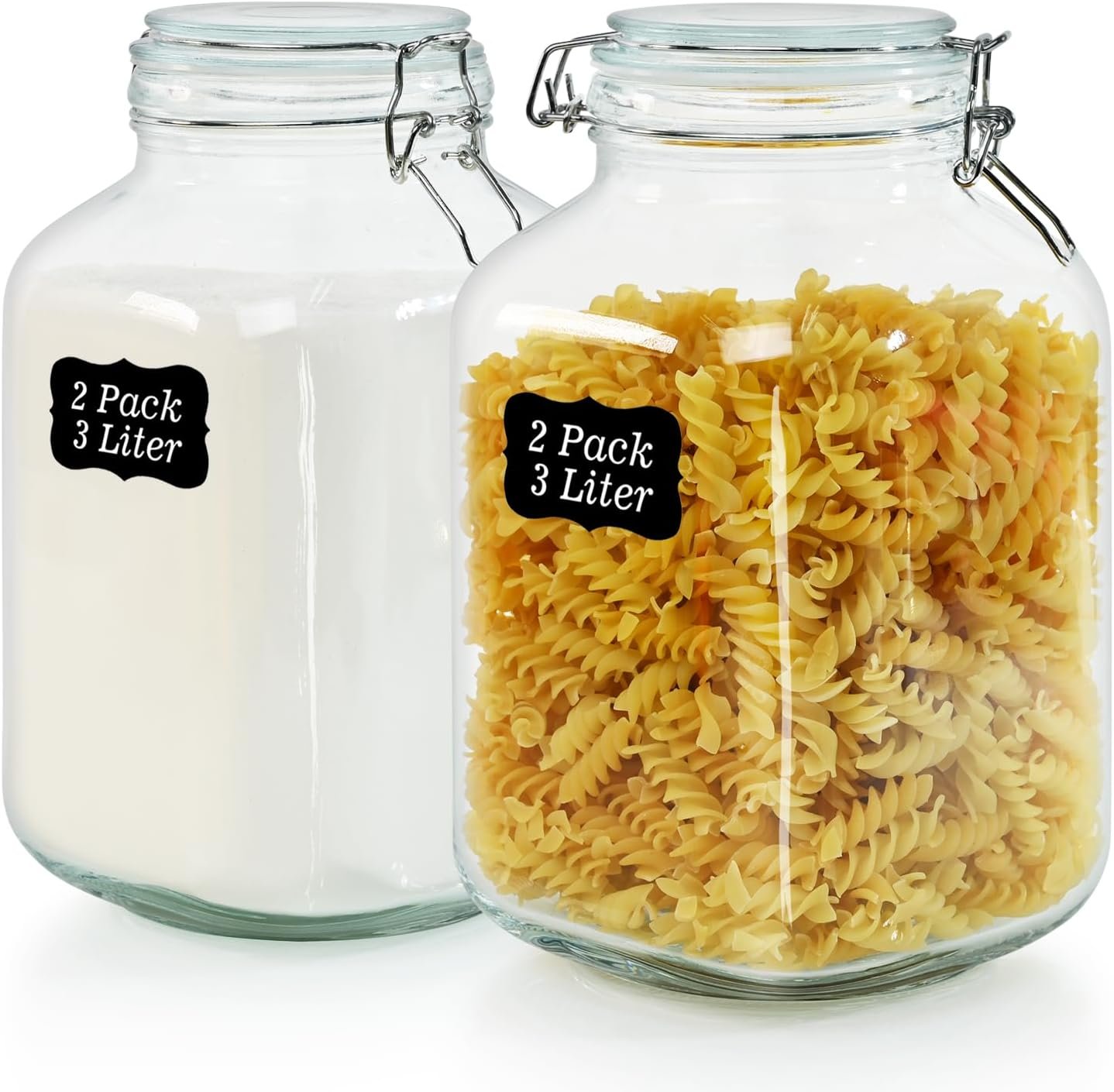 Ollieroo 106oz Square Glass Jars with Airtight Lid, Large Mason Jars, Wide Mouth Storage Containers for Flour, Cereal, Coffee, Pasta and Canning, Big Glass Kitchen Canisters (Set of 2) Ollieroo 106oz Square Glass Jars with Airtight Lid, Large Mason Jars, Wide Mouth Storage Containers for Flour, Cereal, Coffee, Pasta and Canning, Big Glass Kitchen Canisters (Set of 2)
