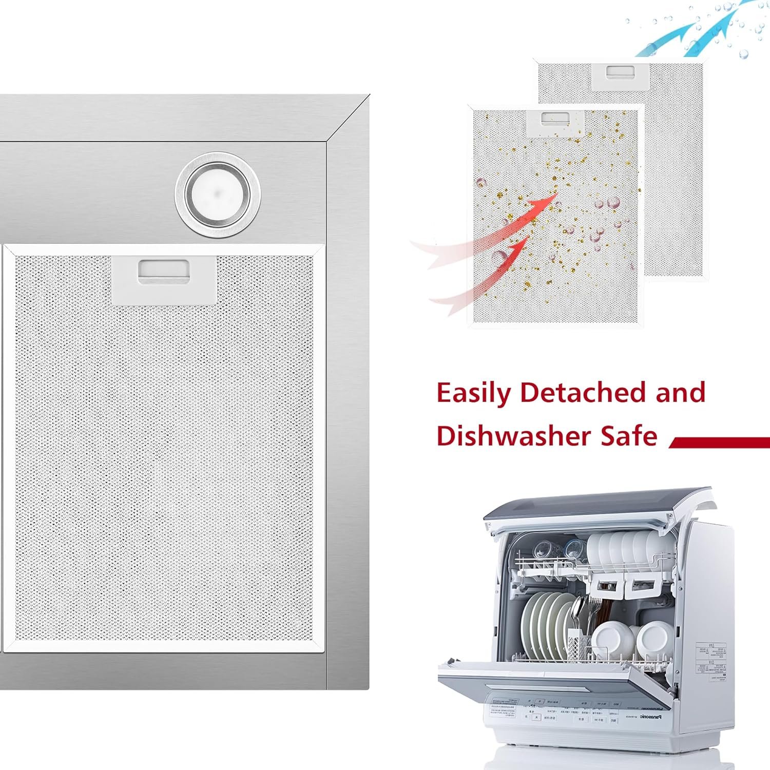 ONEEON Under Cabinet Range Hood, 24 inch Slim Kitchen Hood with 4 Speed Exhaust Fan, 2 Washable Reusable Filters, LED Lights, Stainless Steel