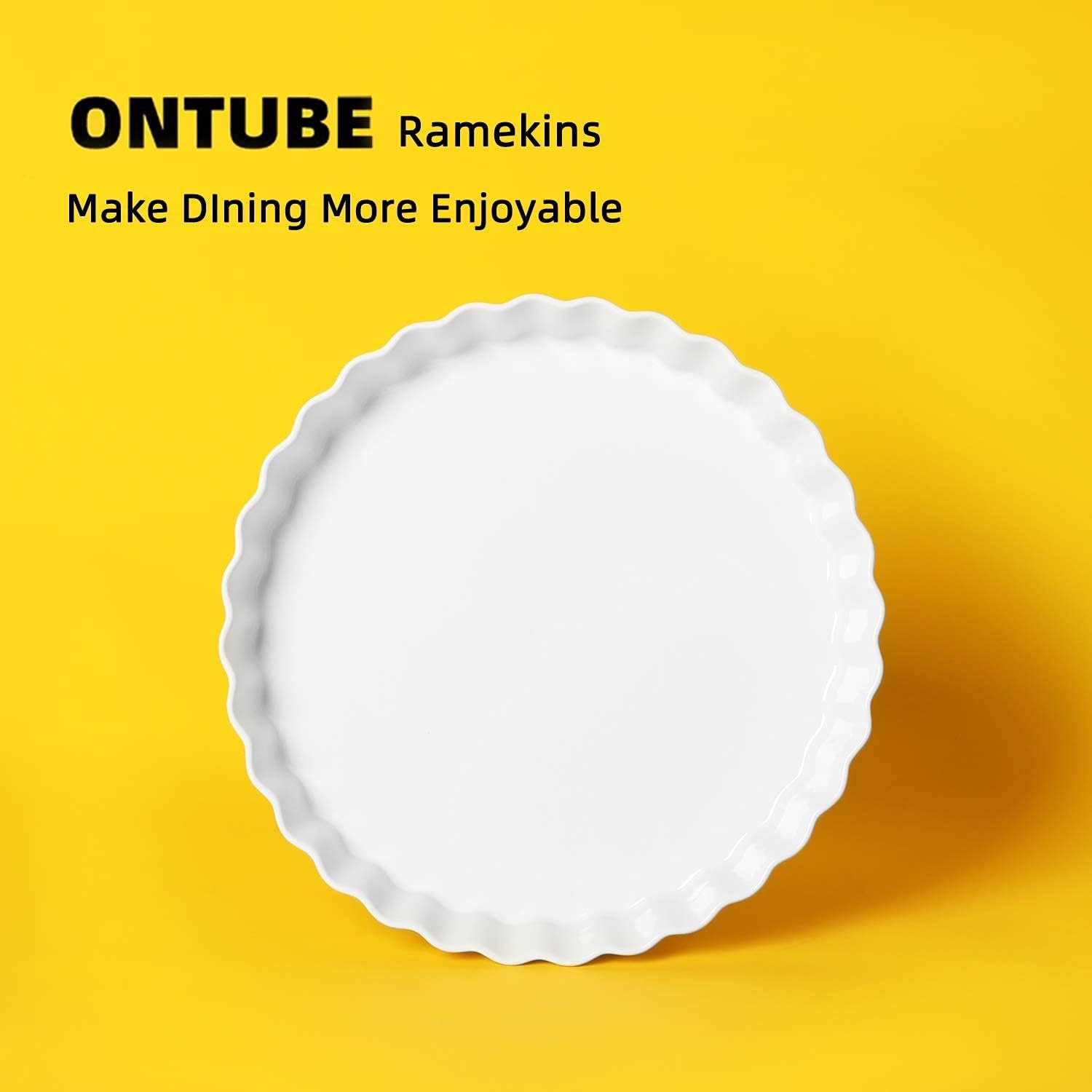 ONTUBE Pie Pans- 11 Inches Ceramic Quiche Pans, Round Pie Tins for Baking,Oven Safe, Set of 2 (White)