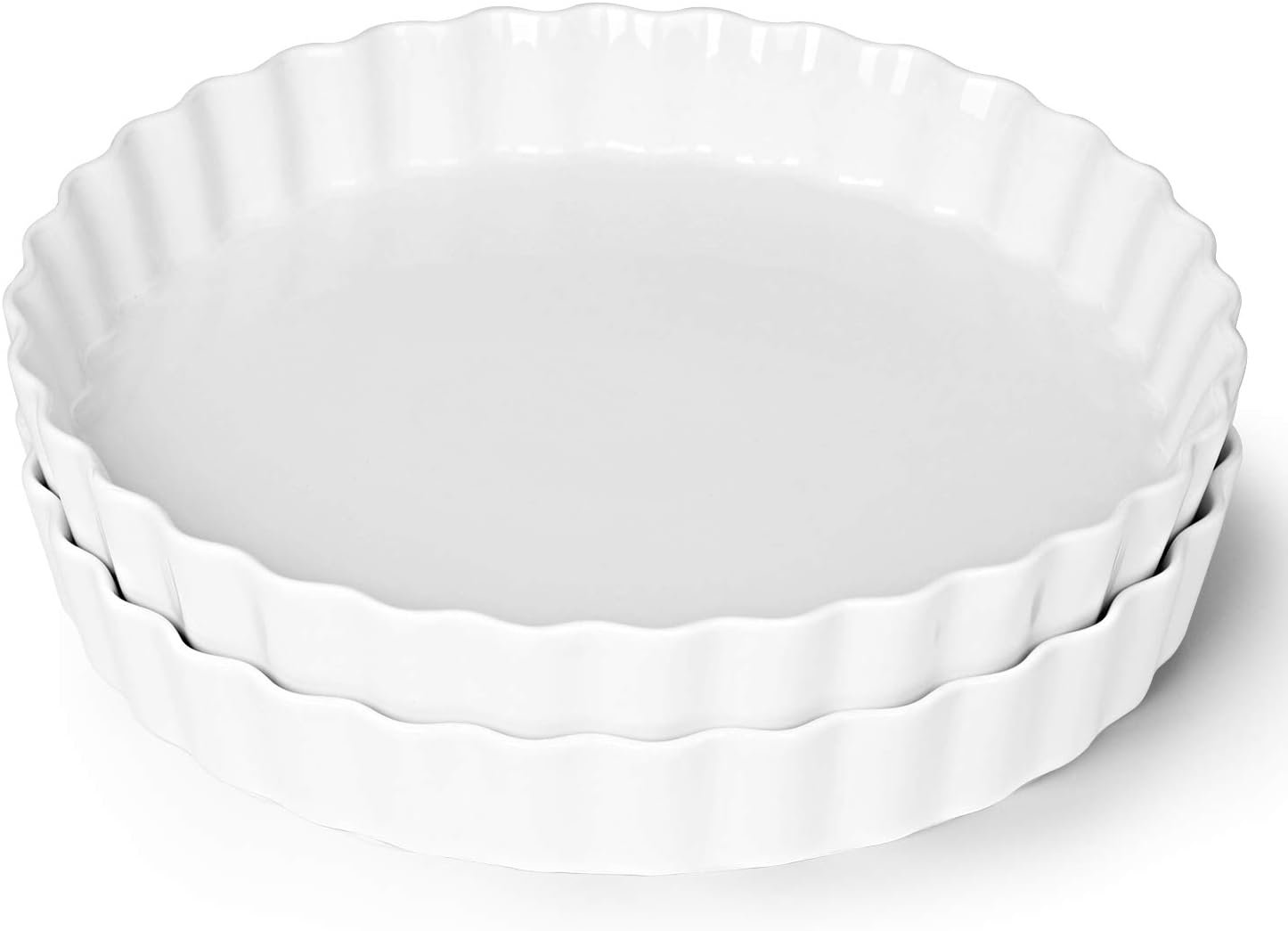 ONTUBE Pie Pans- 11 Inches Ceramic Quiche Pans, Round Pie Tins for Baking,Oven Safe, Set of 2 (White)