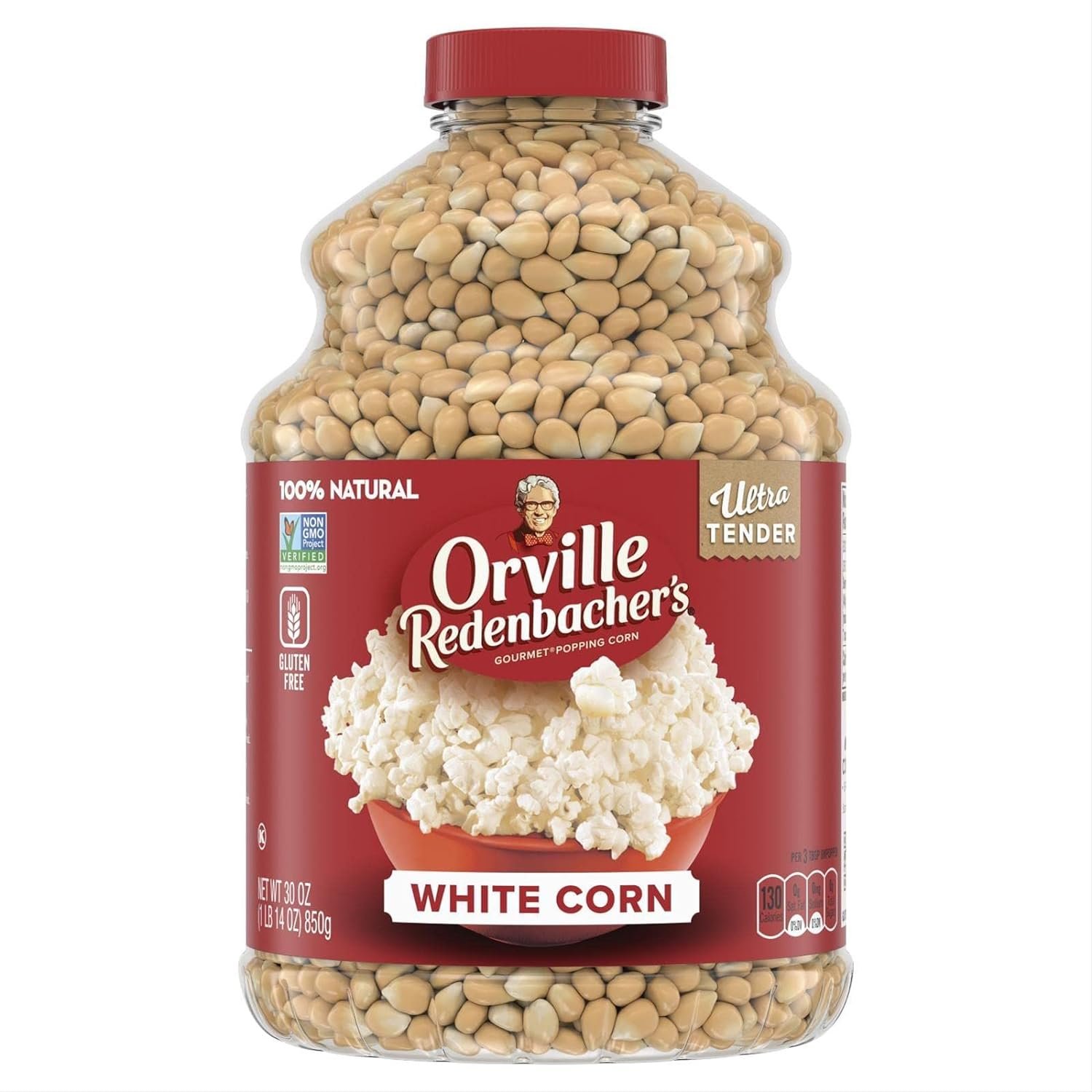 Orville Redenbachers Original Gourmet White Popcorn Kernels, Gluten Free, 30 Ounce Jar (6 Pack)