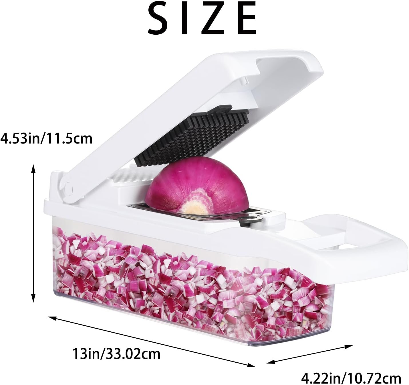 Ourokhome Chopper Vegetable Cutter, 14 in 1 Professional Mandolin Slicer for Kitchen, Food Dicer Zucchini Spiralizer for Potato, Tomato, Veggie, Onion with 10 blades and Strainer Basket (Black)