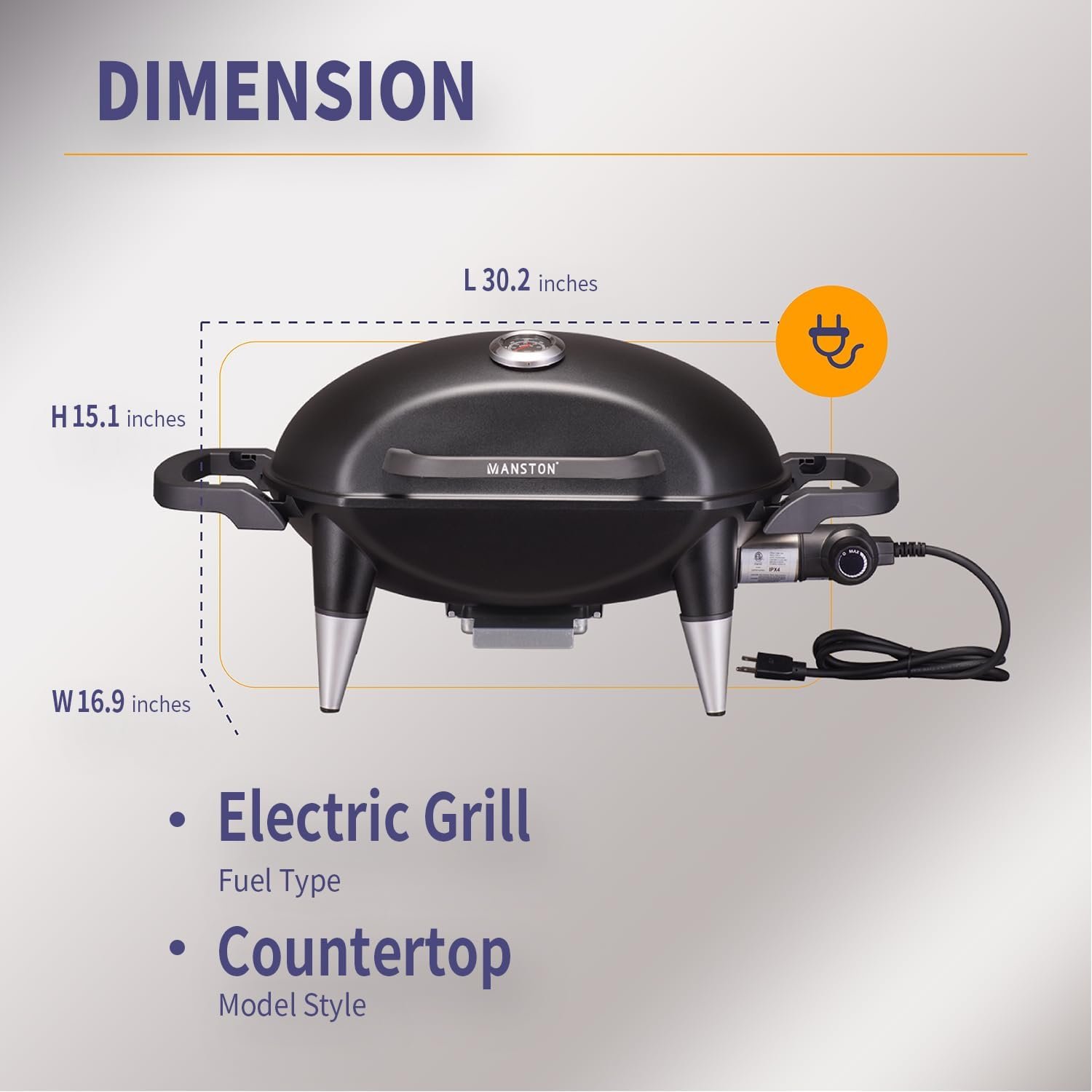 Outdoor Electric Barbecue Grill  Smoker with Removable Stand, Cart Style, Black, 1500W Portable and Convenient Camping Grill for Party, Patio, Garden, Backyard, Balcony, Built-In Thermometer