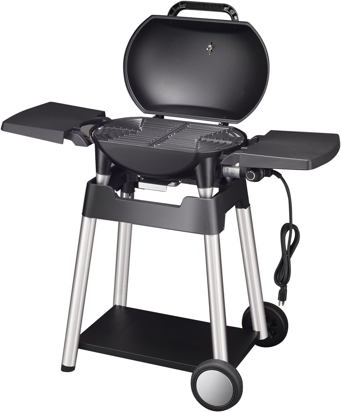Outdoor Electric Barbecue Grill  Smoker with Removable Stand, Cart Style, Black, 1500W Portable and Convenient Camping Grill for Party, Patio, Garden, Backyard, Balcony, Built-In Thermometer