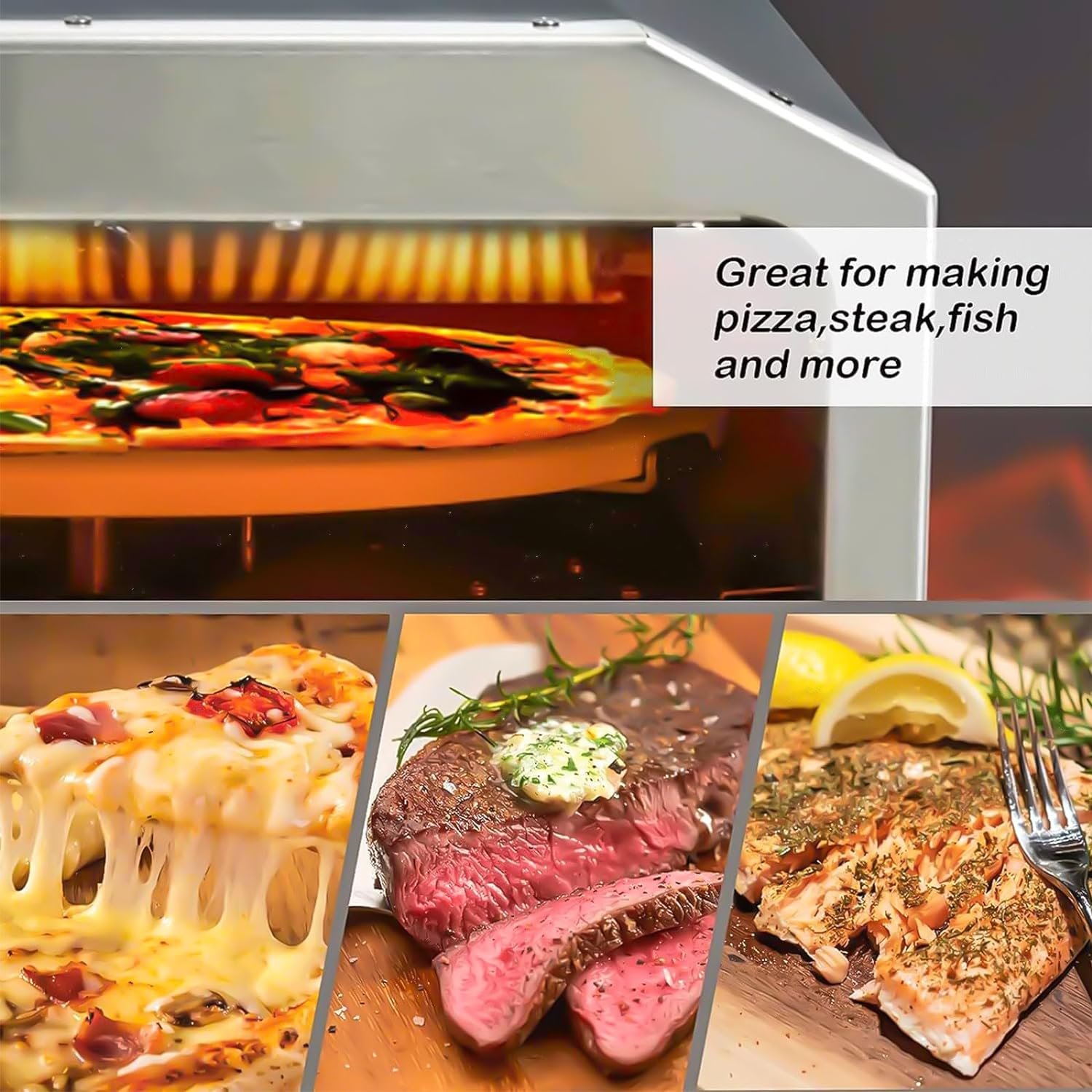 Outdoor Pizza Oven,14in Propane Gas Fired Rotating Pizza Ovens,Portable Gas Pizza Maker with Pizza Stone(14in),Automatic Spinning Pizza Grill,Great for Outdoor,Party,Garden,Family Gather