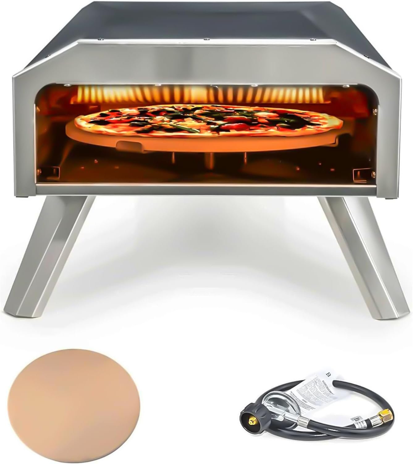 Outdoor Pizza Oven,14in Propane Gas Fired Rotating Pizza Ovens,Portable Gas Pizza Maker with Pizza Stone(14in),Automatic Spinning Pizza Grill,Great for Outdoor,Party,Garden,Family Gather