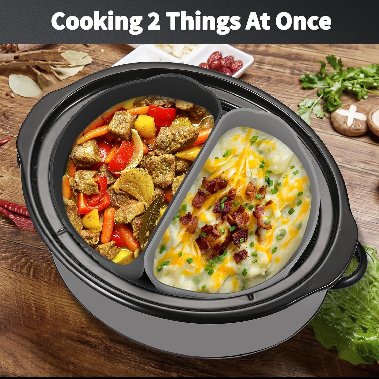 OUTXE Upgraded Slow Cooker Divider Liner fit 6 QT Crockpot, Reusable  Leakproof Silicone Crockpot Divider, Dishwasher Safe Cooking Liner for 6 Quart Pot
