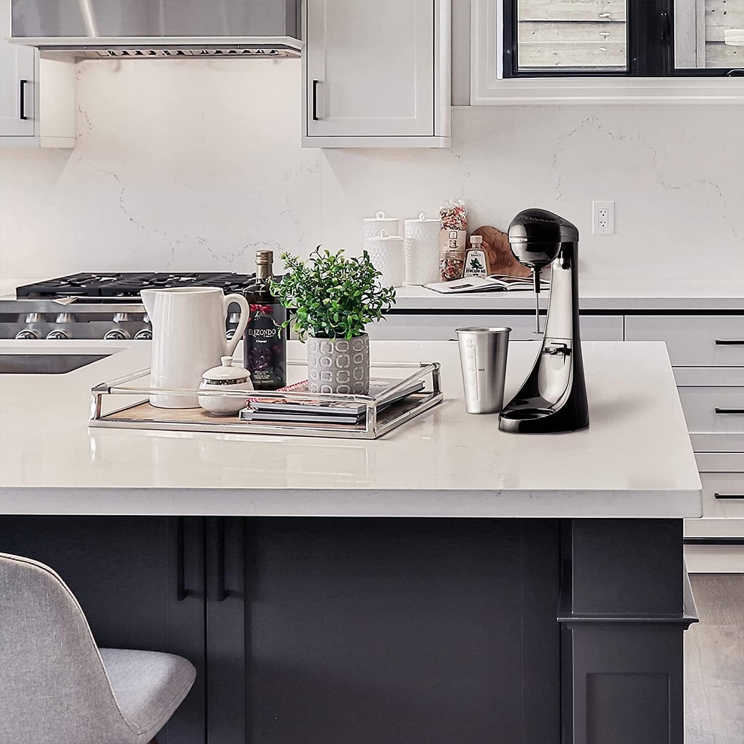 OVENTE Classic Milkshake Maker Machine 2 Speed with 15.2 Oz Stainless Steel Mixing Cup, Compact  Easy Clean Drink Mixer Blender for Malted Milk, Soft Ice Cream, and Protein Shakes, Black MS2070B