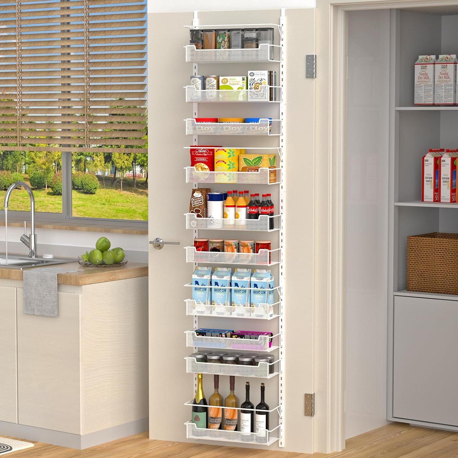 Over The Door Pantry Organizer, 8-Tier Over The Door Organizer with Adjustable Basket, Pantry Door Organization for Pantry Kitchen Storage Room Spice Rack Over The Door Pantry Organizer, 8-Tier Over The Door Organizer with Adjustable Basket, Pantry Door Organization for Pantry Kitchen Storage Room Spice Rack