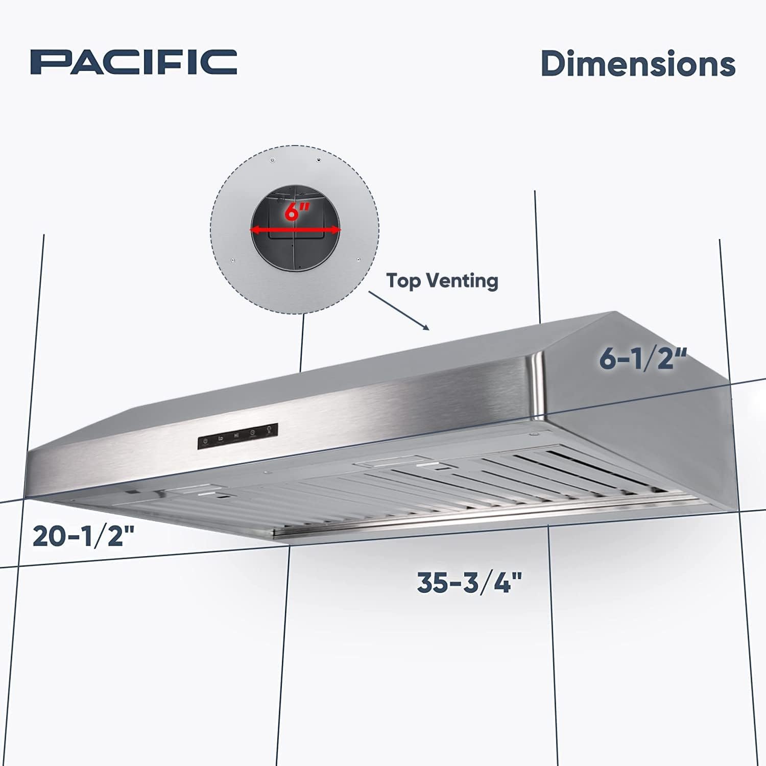 Pacific Economy Pro Under Cabinet Ducted Range Hood 30 inch - 850 CFM 3-Speed Powerful Kitchen Vent Hood - Electric Stainless Steel - Ultra Quiet, Glass Touch Control, 6W LED Lights PR6830AS