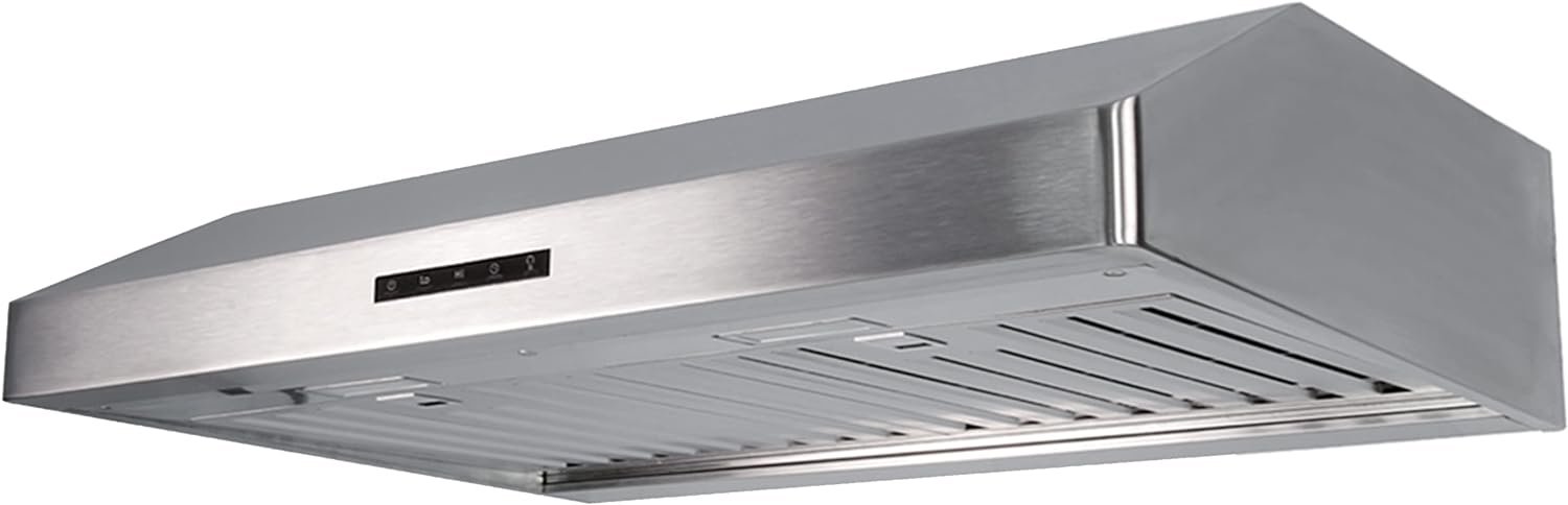 Pacific Economy Pro Under Cabinet Ducted Range Hood 30 inch - 850 CFM 3-Speed Powerful Kitchen Vent Hood - Electric Stainless Steel - Ultra Quiet, Glass Touch Control, 6W LED Lights PR6830AS