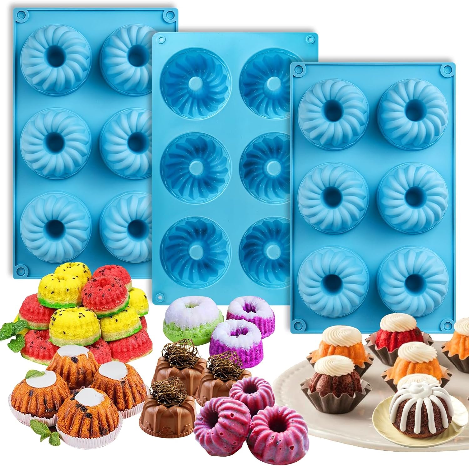 Palksky Mini Fluted Tube Pan Silicone 6-Cavity(3PCS), Multi-Cavity small Cake Baking Pan Palksky Mini Fluted Tube Pan Silicone 6-Cavity(3PCS), Multi-Cavity small Cake Baking Pan