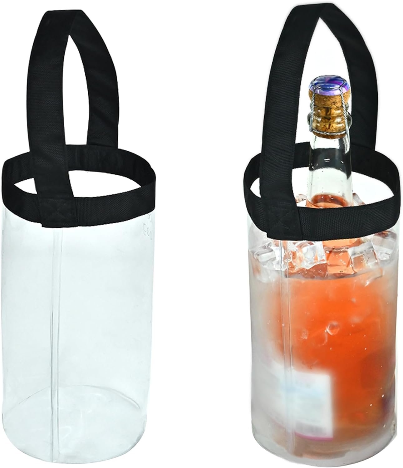Pallesen 2 Pack Ice Wine Bag Portable Collapsible Clear Wine Pouch Cooler with Handle Wine Bottle Chiller Ice Bucket Tote for Outdoor, 750ml Standard Size Red Wine, White Wine, Cold Beer, Iced Drinks