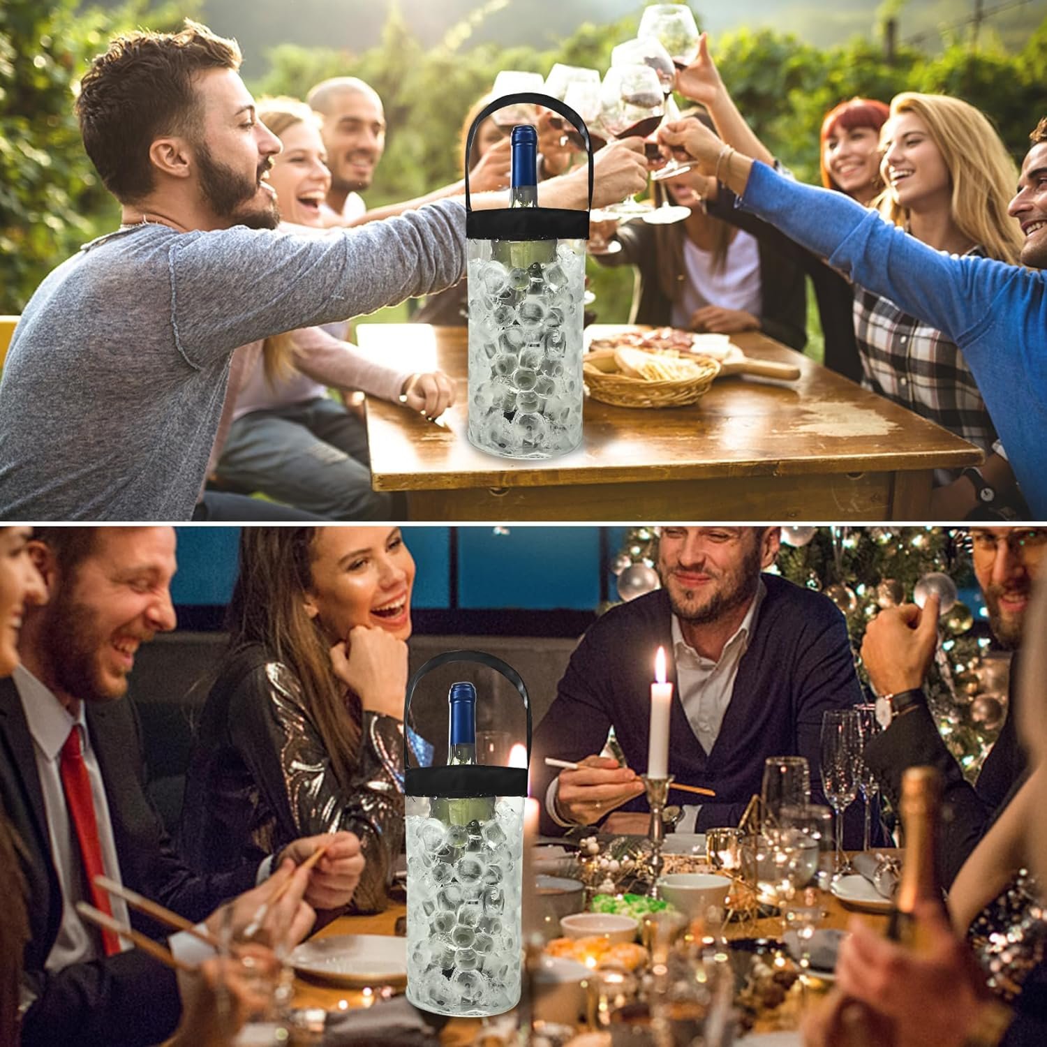 Pallesen 2 Pack Ice Wine Bag Portable Collapsible Clear Wine Pouch Cooler with Handle Wine Bottle Chiller Ice Bucket Tote for Outdoor, 750ml Standard Size Red Wine, White Wine, Cold Beer, Iced Drinks