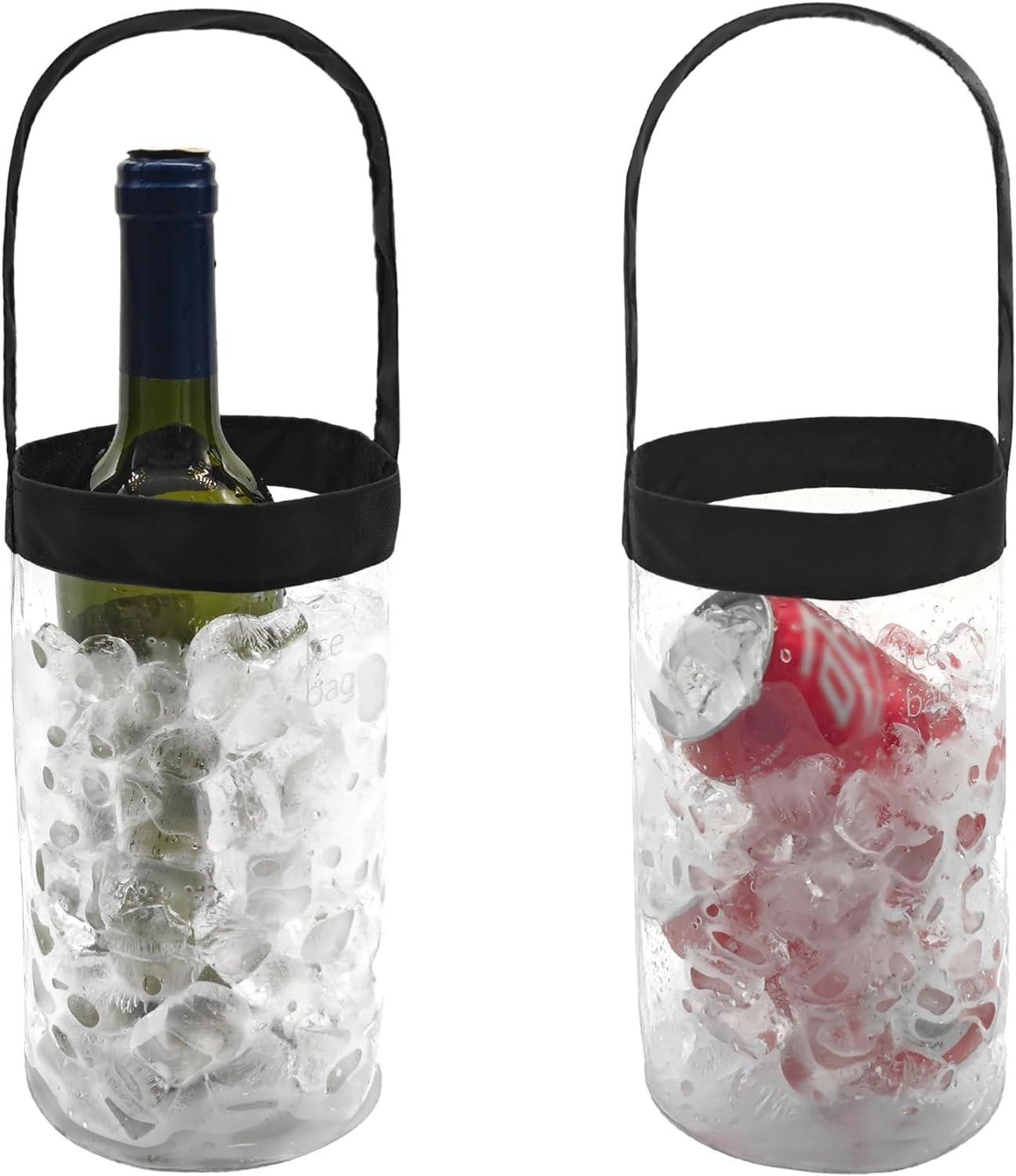 Pallesen 2 Pack Ice Wine Bag Portable Collapsible Clear Wine Pouch Cooler with Handle Wine Bottle Chiller Ice Bucket Tote for Outdoor, 750ml Standard Size Red Wine, White Wine, Cold Beer, Iced Drinks