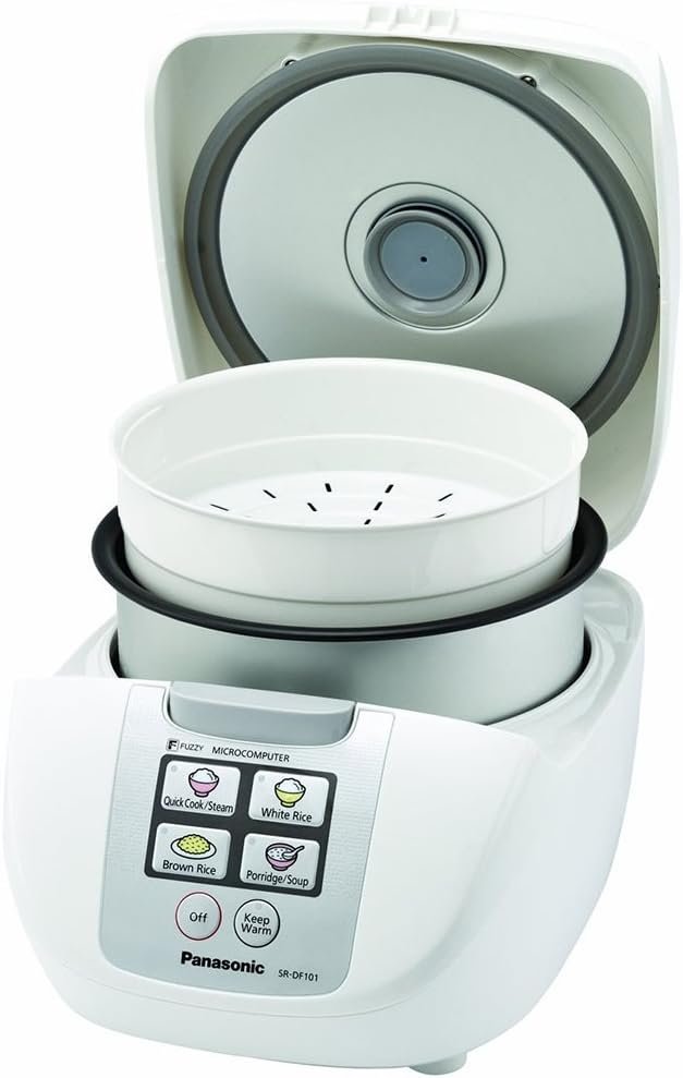Panasonic 10 Cup (Uncooked) Rice Cooker with Fuzzy Logic and One-Touch Cooking for Brown Rice, White Rice, and Porridge or Soup – 1.8 Liter – SR-DF181 (White)