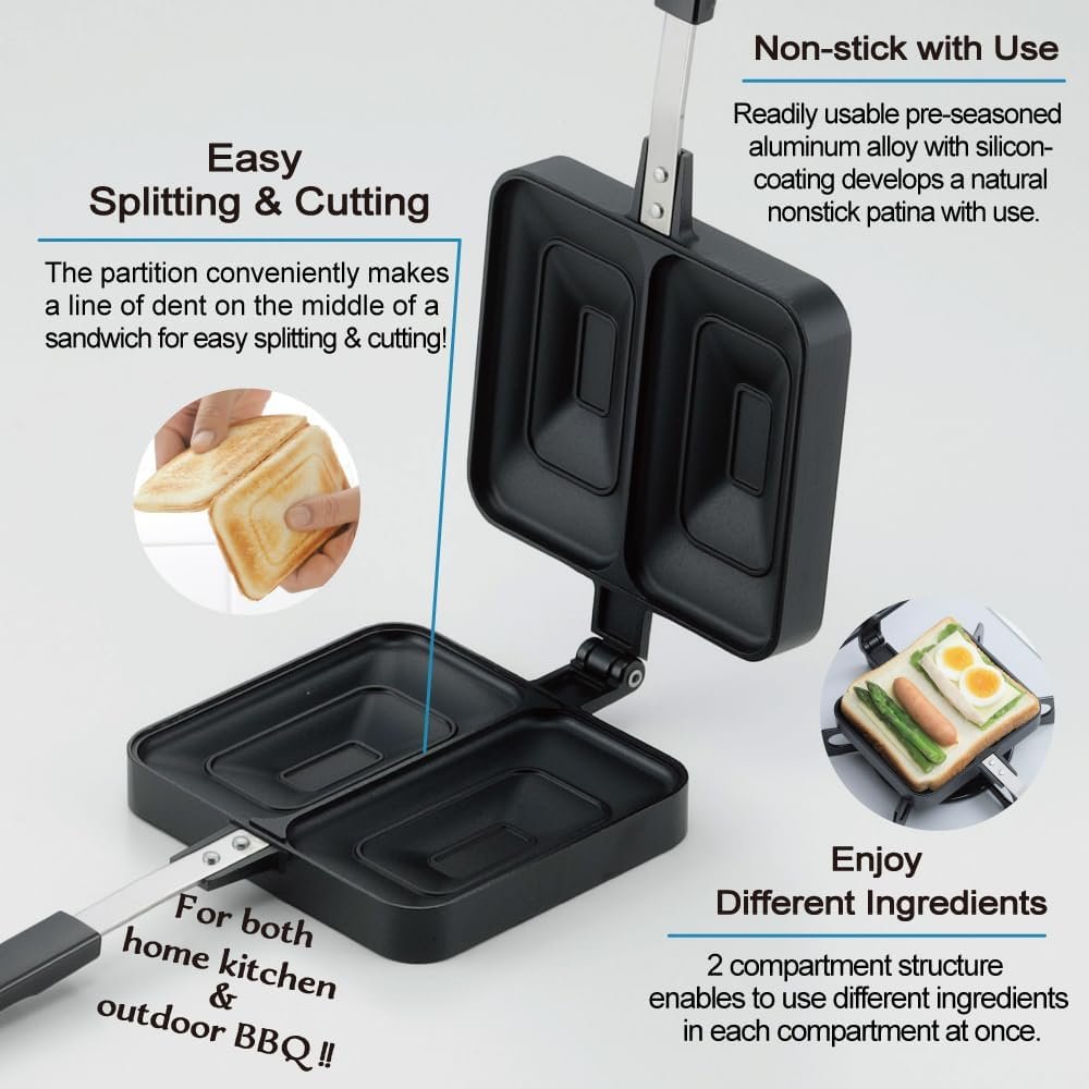 Panini Press Sandwich Maker [ Made in Japan ] Unique Design Breakfast Sandwich Maker Toaster for Kitchen and Camping [ Tostadora De Pan Sandwichera ]