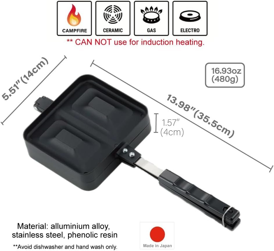 Panini Press Sandwich Maker [ Made in Japan ] Unique Design Breakfast Sandwich Maker Toaster for Kitchen and Camping [ Tostadora De Pan Sandwichera ]