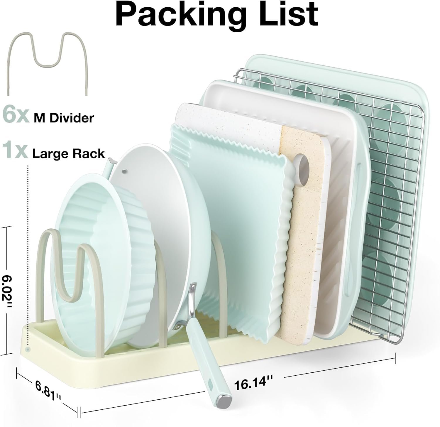 PanPanPal Expandable Pans and Pots Lid Organizer Rack for Cabinet - Rubber-dipped Pan Organizer Rack for Kitchen Cabinet Organizers and Storage with 10 Adjustable Dividers and Anti-scratch Strip