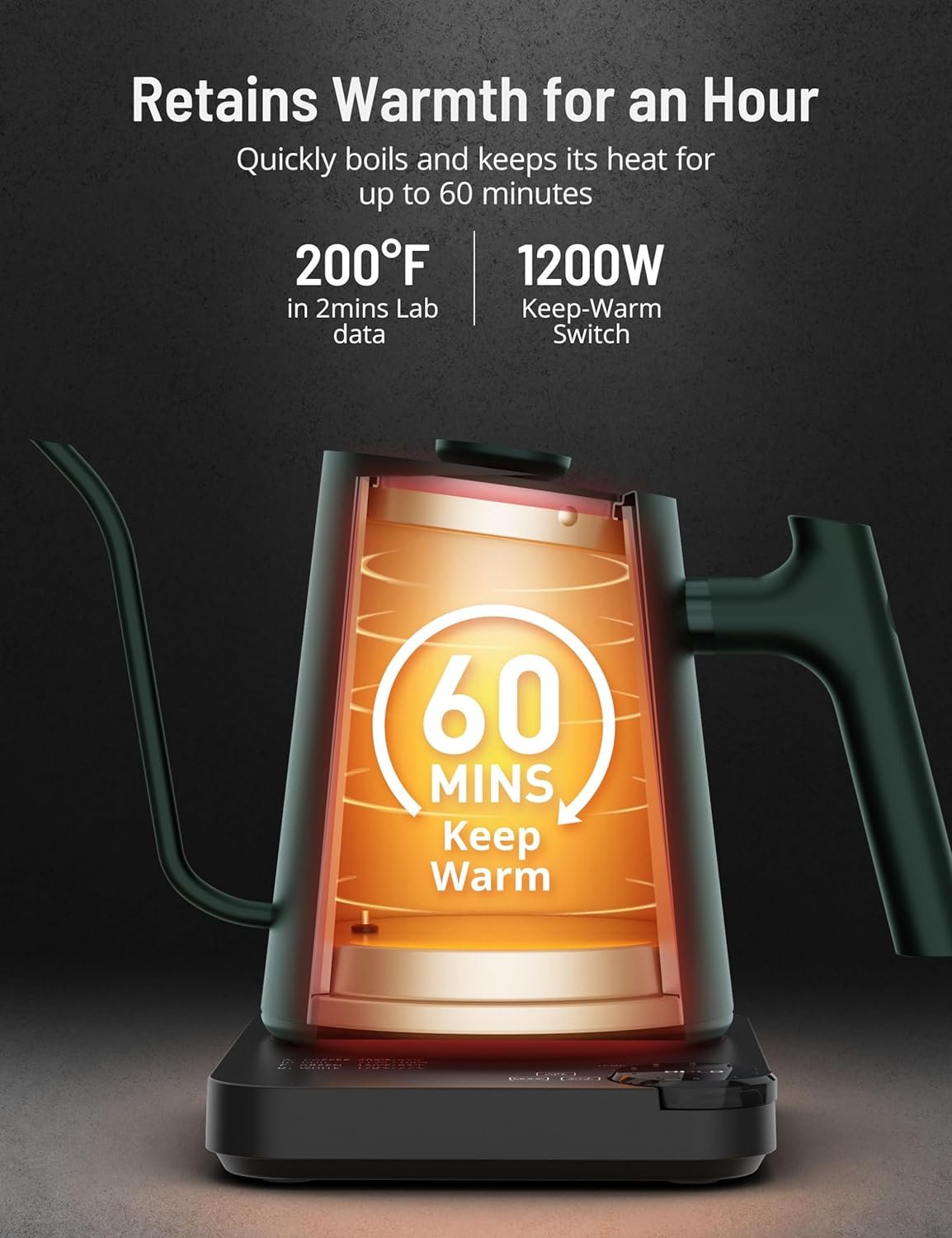 Paris Rhône Gooseneck Electric Kettle, Electric Kettle with 4 Variable Presets, ±1℉ Temperature Control  LED Real-time Temperature Display, Stainless Steel Inner, 24H Keep Warm for Coffee, Tea, 0.9L
