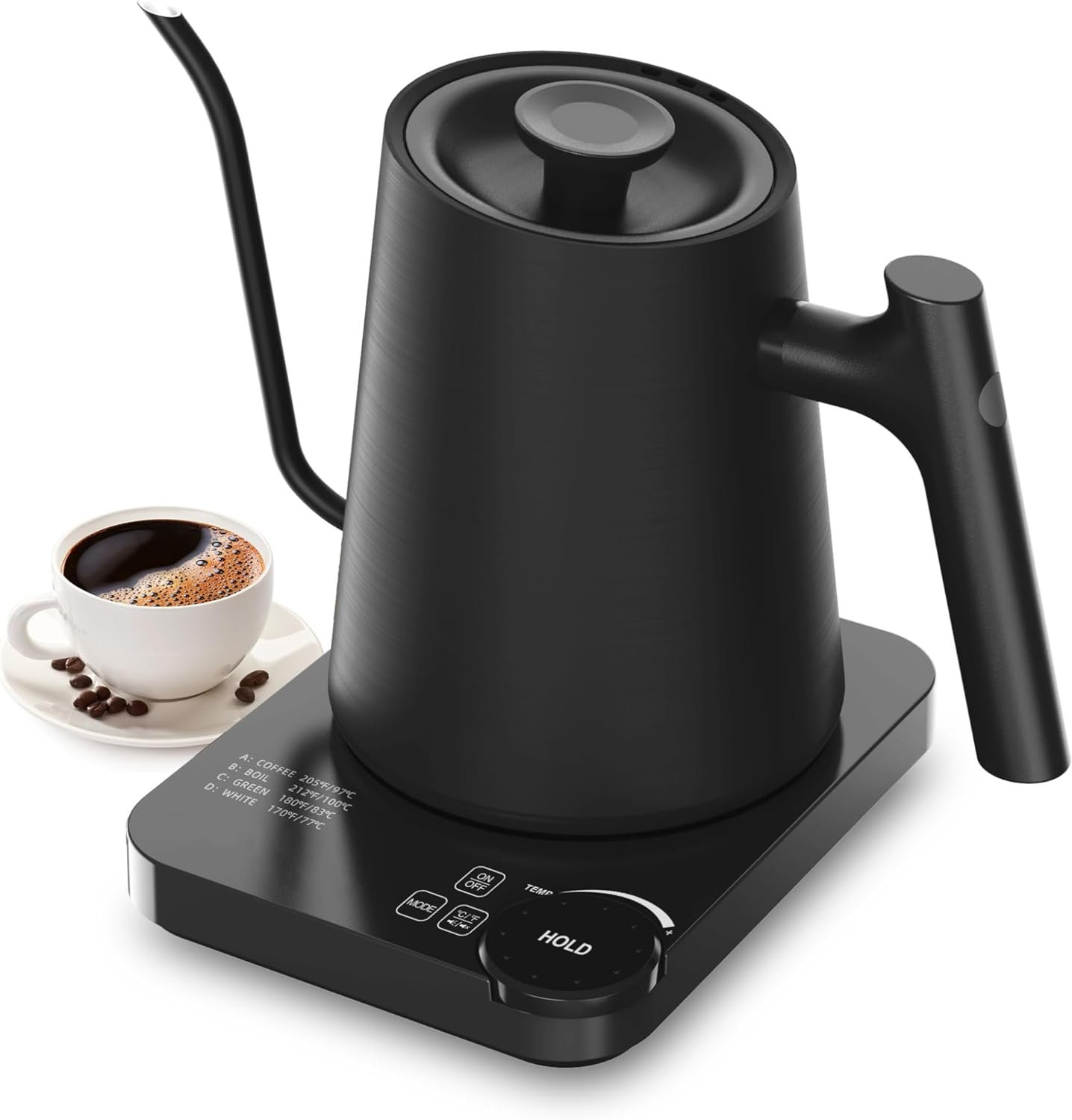 Paris Rhône Gooseneck Electric Kettle, Electric Kettle with 4 Variable Presets, ±1℉ Temperature Control  LED Real-time Temperature Display, Stainless Steel Inner, 24H Keep Warm for Coffee, Tea, 0.9L