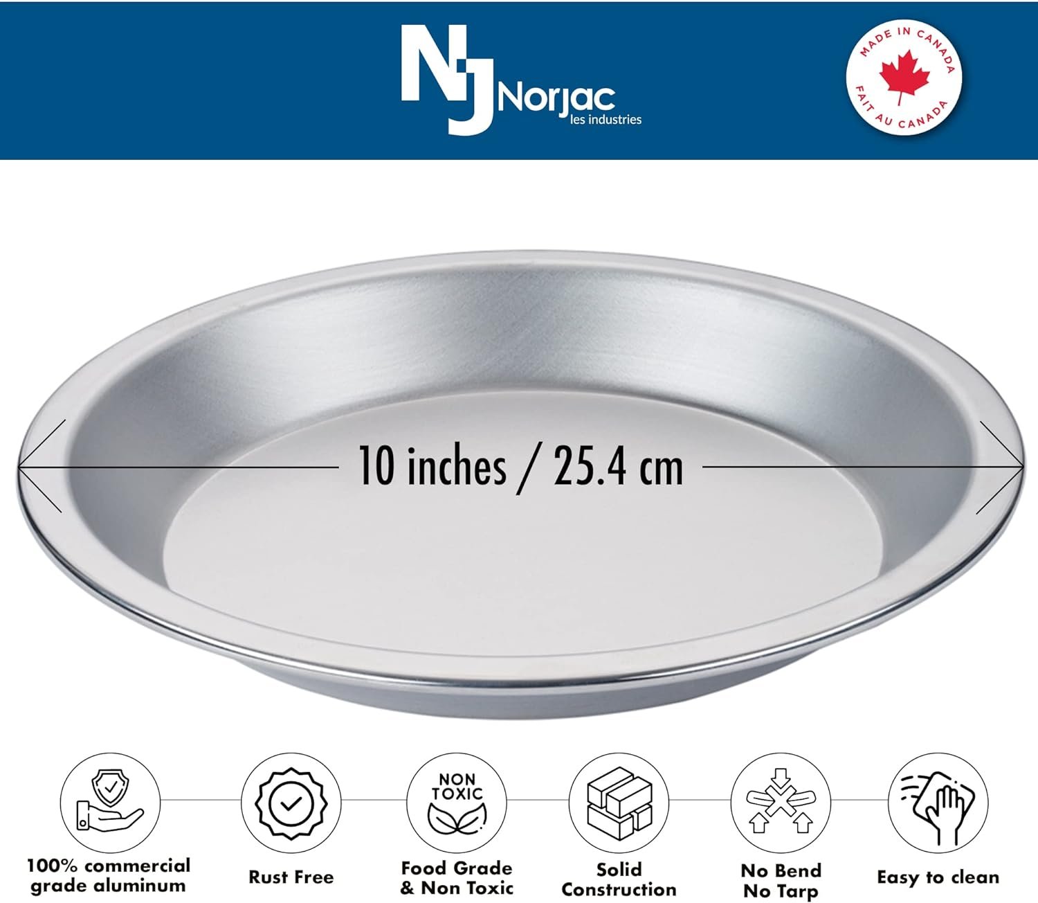 Pie Pan 10 inch, 3 Pack, 100% Pure Aluminum, Sturdy, Rust Free, Made in Canada. Pie Pan 10 inch, 3 Pack, 100% Pure Aluminum, Sturdy, Rust Free, Made in Canada.