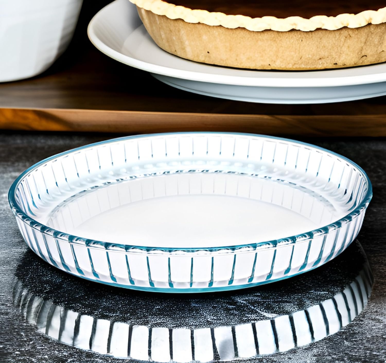 Pie Plate 10.5 Inch, Oven Glass Pie Pan for Baking Pie Crust, Pie Dish with Rippled Edge, Clear and Durable Baking Pan