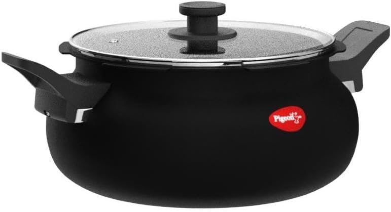Pigeon 5.3 Quart All-In-One Super Cooker - Steamer, Cooking Pot, Pressure Cooker, Dutch Oven - For All Cooktops - Quick Cooking of Meat, Soup, Rice, Beans, Idli  more, Hard Anodized, (5 Liters)