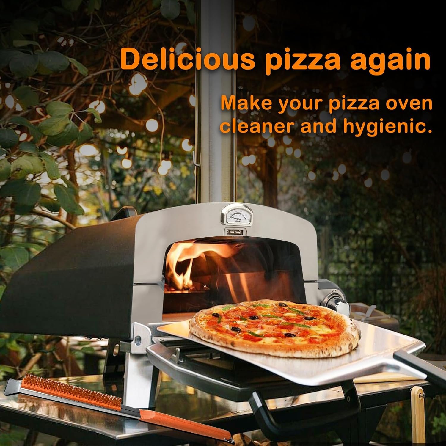 Pizza Oven Brush, 22” Pizza Stone Brush - Grill Cleaning Brush with Scraper, Grill Brush Wood Handle Brass Bristles, Pizza Oven Accessories for Outdoor BBQ, (Vibrant Orange) Pizza Oven Brush, 22” Pizza Stone Brush - Grill Cleaning Brush with Scraper, Grill Brush Wood Handle Brass Bristles, Pizza Oven Accessories for Outdoor BBQ, (Vibrant Orange)