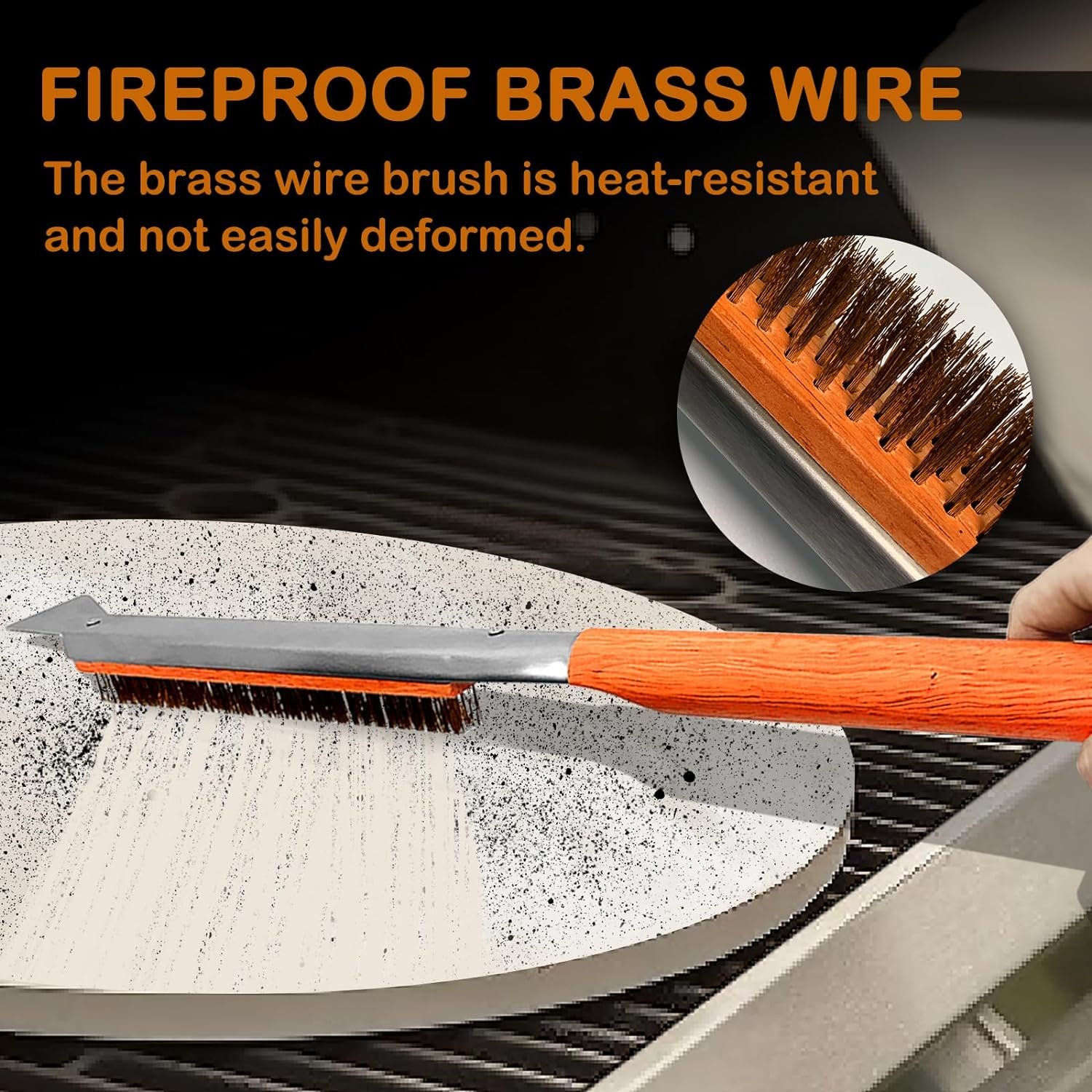Pizza Oven Brush, 22” Pizza Stone Brush - Grill Cleaning Brush with Scraper, Grill Brush Wood Handle Brass Bristles, Pizza Oven Accessories for Outdoor BBQ, (Vibrant Orange) Pizza Oven Brush, 22” Pizza Stone Brush - Grill Cleaning Brush with Scraper, Grill Brush Wood Handle Brass Bristles, Pizza Oven Accessories for Outdoor BBQ, (Vibrant Orange)