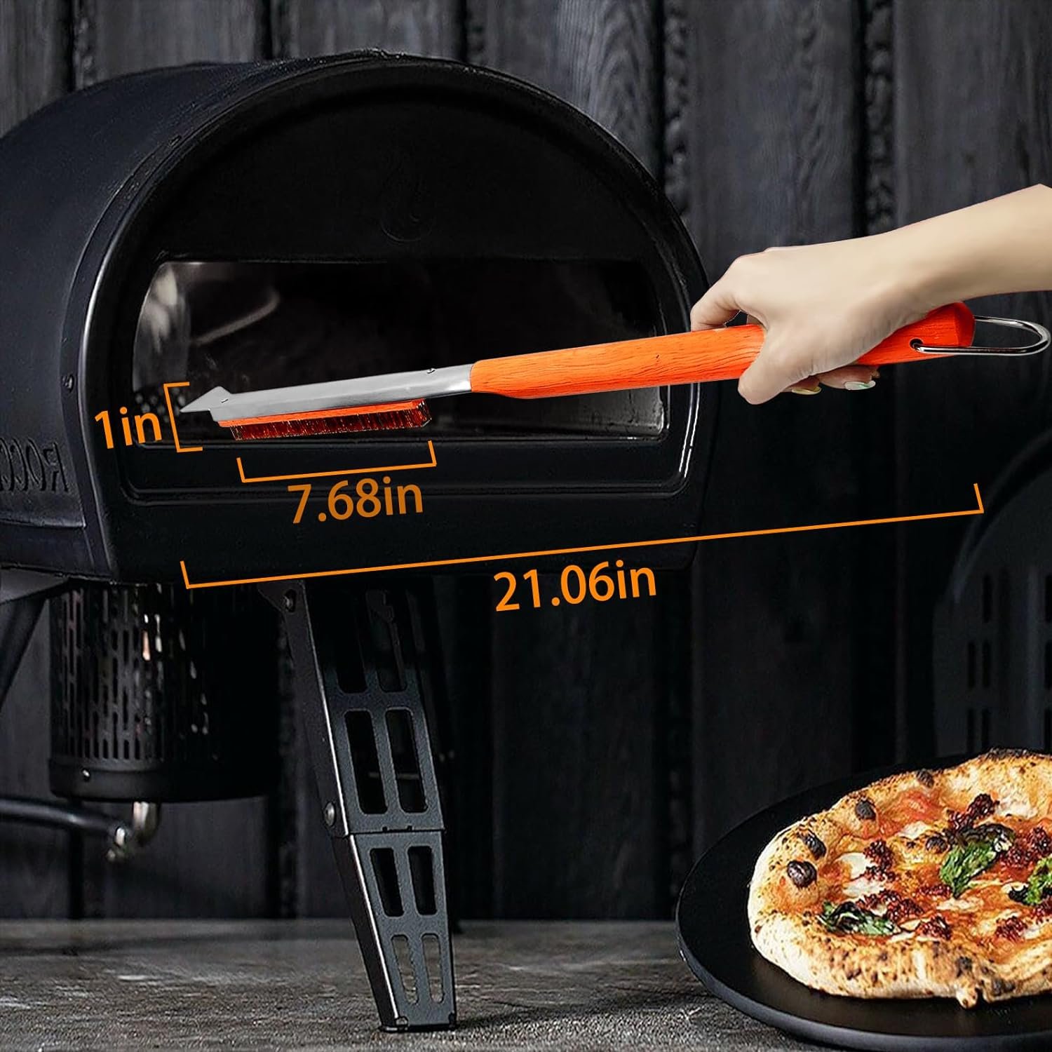 Pizza Oven Brush, 22” Pizza Stone Brush - Grill Cleaning Brush with Scraper, Grill Brush Wood Handle Brass Bristles, Pizza Oven Accessories for Outdoor BBQ, (Vibrant Orange) Pizza Oven Brush, 22” Pizza Stone Brush - Grill Cleaning Brush with Scraper, Grill Brush Wood Handle Brass Bristles, Pizza Oven Accessories for Outdoor BBQ, (Vibrant Orange)