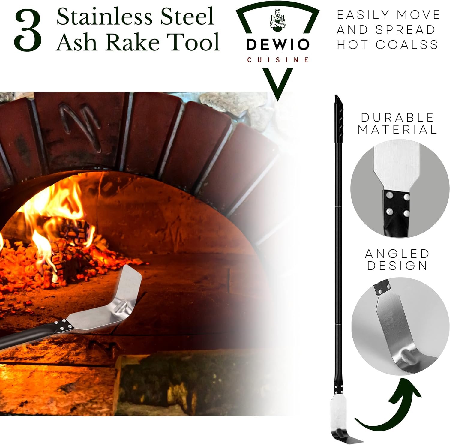 Pizza Oven Set 47 Inch 4 Piece Kit Pizza Turning Peel 9 Inch, Ash Rake, Pizza Oven Brush, Perforated Pizza Peel, Pizza Oven Accessoires for Restaurant, Garden, Home with 20 delicious recepts Pizza Oven Set 47 Inch 4 Piece Kit Pizza Turning Peel 9 Inch, Ash Rake, Pizza Oven Brush, Perforated Pizza Peel, Pizza Oven Accessoires for Restaurant, Garden, Home with 20 delicious recepts