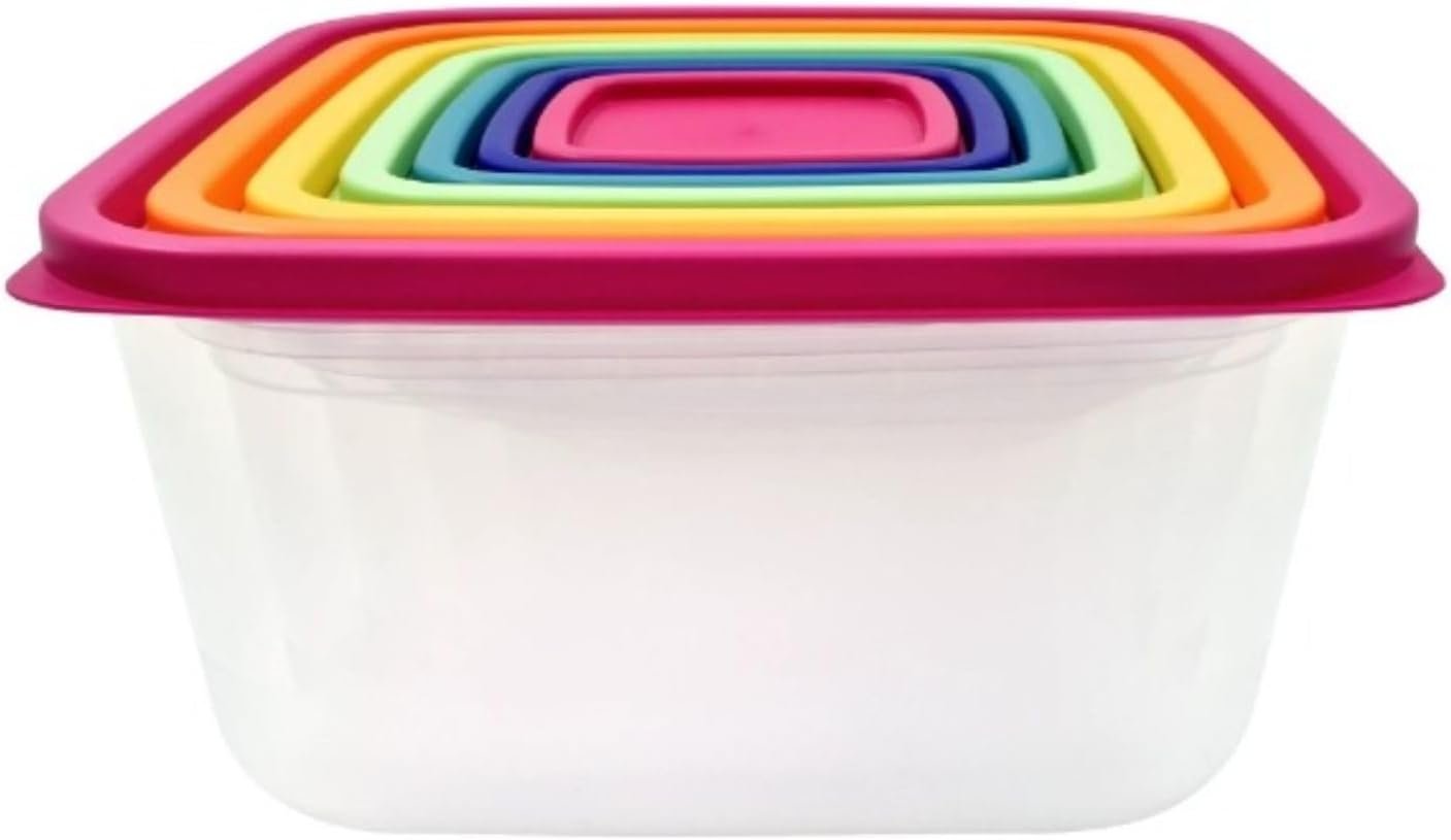 Plastic Rainbow Food Storage container set, Multi Color, 14 count made of durable PP material, BPA-free, food-safe, reusable and dishwasher safe Plastic Rainbow Food Storage container set, Multi Color, 14 count made of durable PP material, BPA-free, food-safe, reusable and dishwasher safe