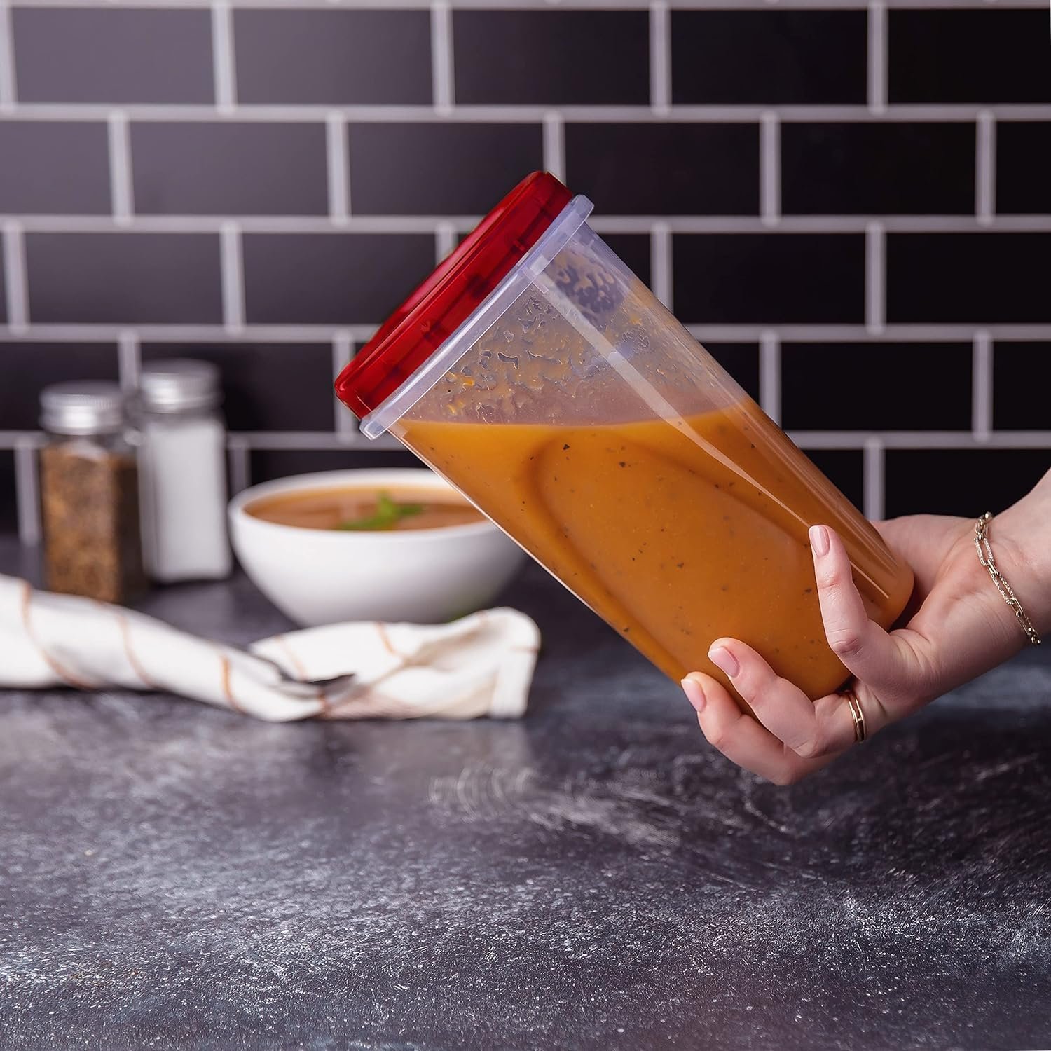 PLASTICPRO 48 Ounce Twist Top Deli Containers Clear bottom With Red Top Twist on Lids Reusable, Stackable, Food Storage Freezer Container Pack of 4 PLASTICPRO 48 Ounce Twist Top Deli Containers Clear bottom With Red Top Twist on Lids Reusable, Stackable, Food Storage Freezer Container Pack of 4