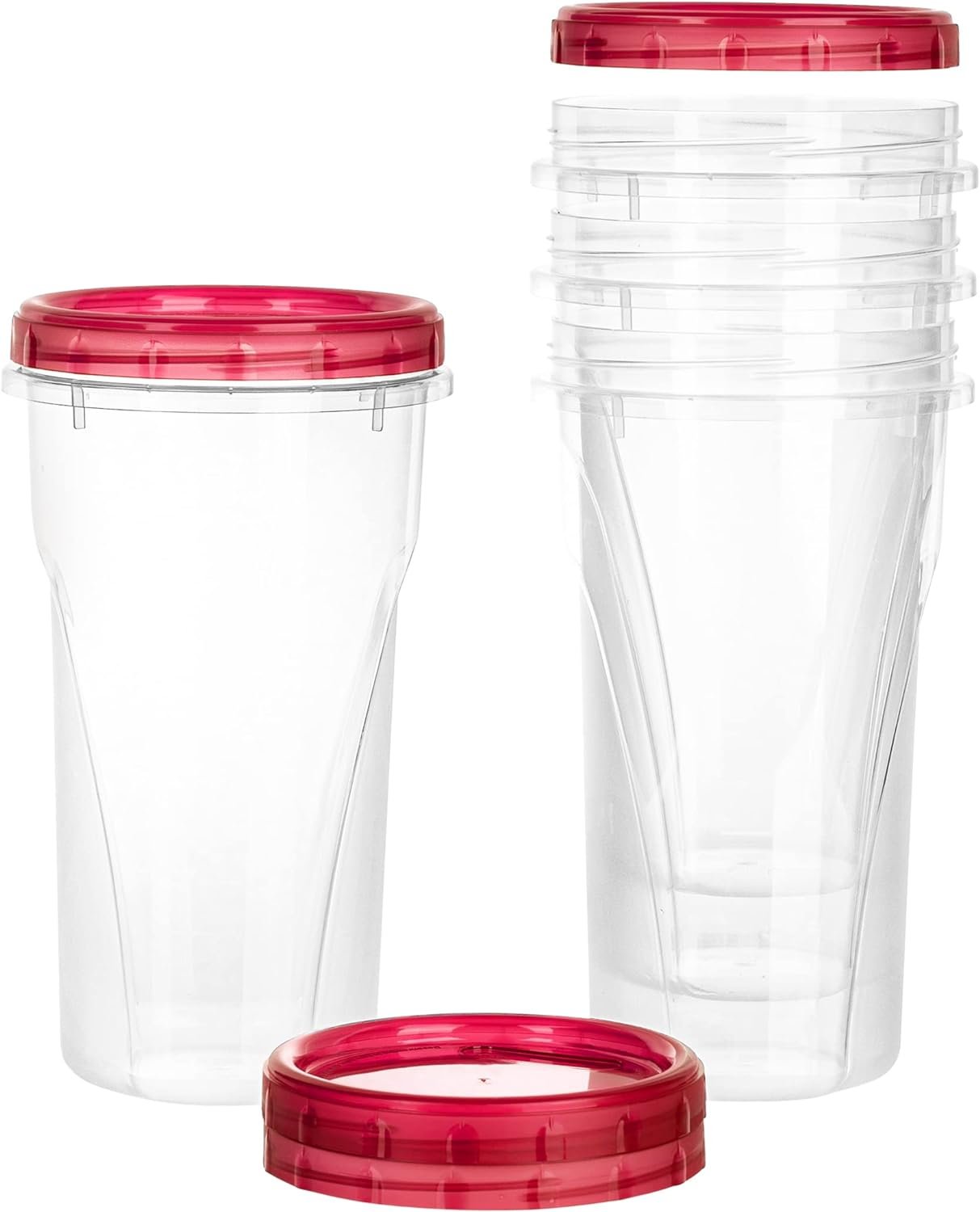 PLASTICPRO 48 Ounce Twist Top Deli Containers Clear bottom With Red Top Twist on Lids Reusable, Stackable, Food Storage Freezer Container Pack of 4 PLASTICPRO 48 Ounce Twist Top Deli Containers Clear bottom With Red Top Twist on Lids Reusable, Stackable, Food Storage Freezer Container Pack of 4