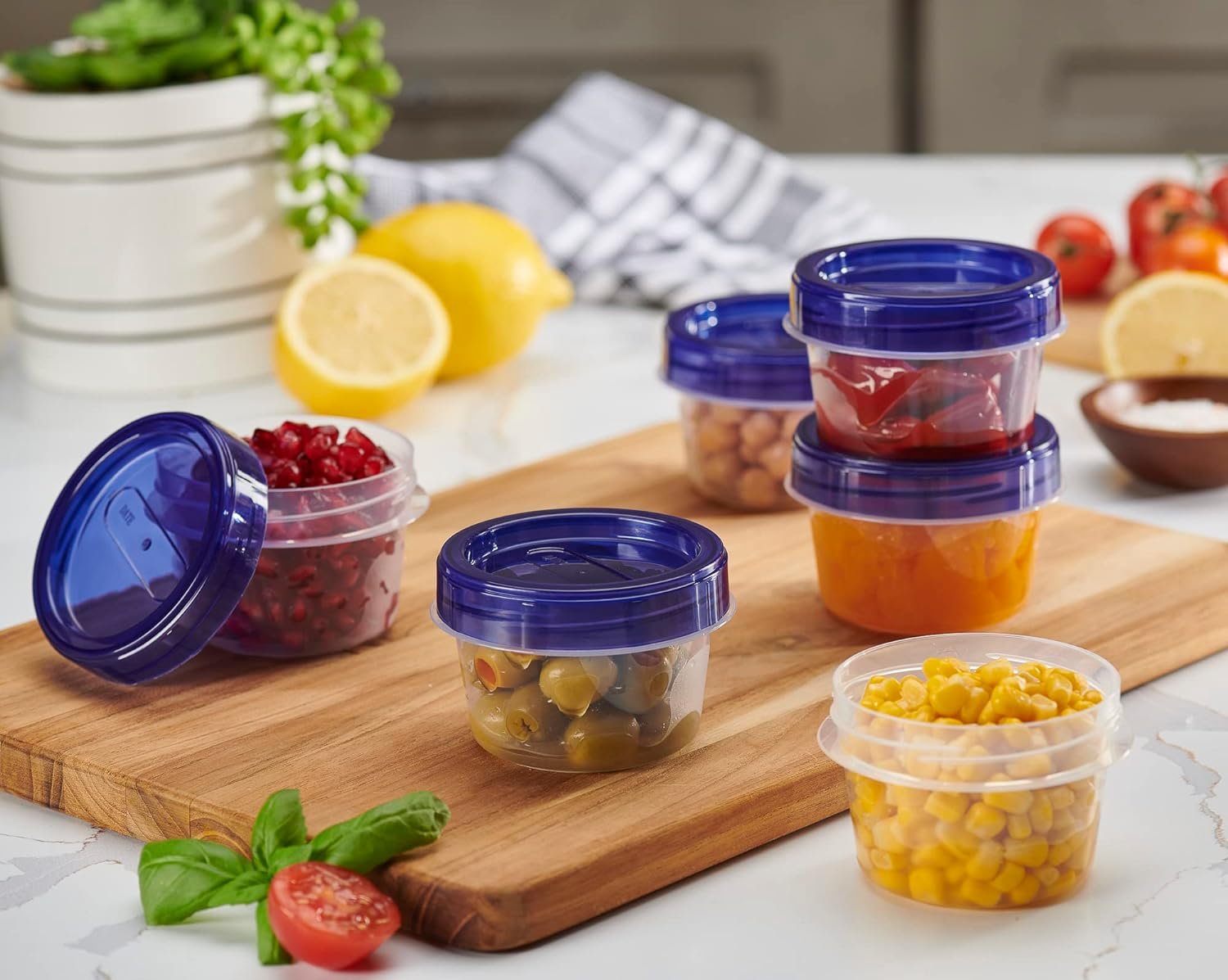 PLASTICPRO 6 Pack Twist Cap Food Storage Containers with Blue Screw on Lid- 8 oz Reusable Meal Prep Containers - Freezer and Microwave Safe Blue Plastic Food Storage PLASTICPRO 6 Pack Twist Cap Food Storage Containers with Blue Screw on Lid- 8 oz Reusable Meal Prep Containers - Freezer and Microwave Safe Blue Plastic Food Storage